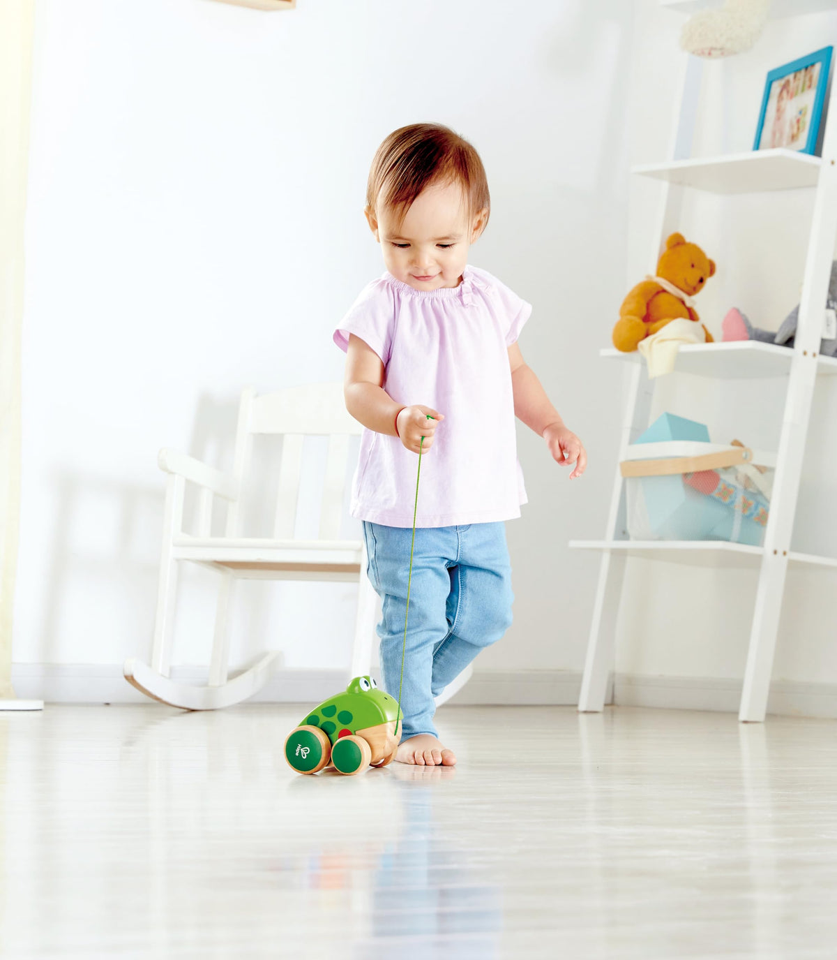 Hape Wooden Pull-Along Toy for Toddlers Montessori Pull Toy, Eco-Friendly Wooden Frog Animal Walking for Babies 12 Months+, Educational Fine Motor Skill Development, Non-Toxic Safe Kids Gift