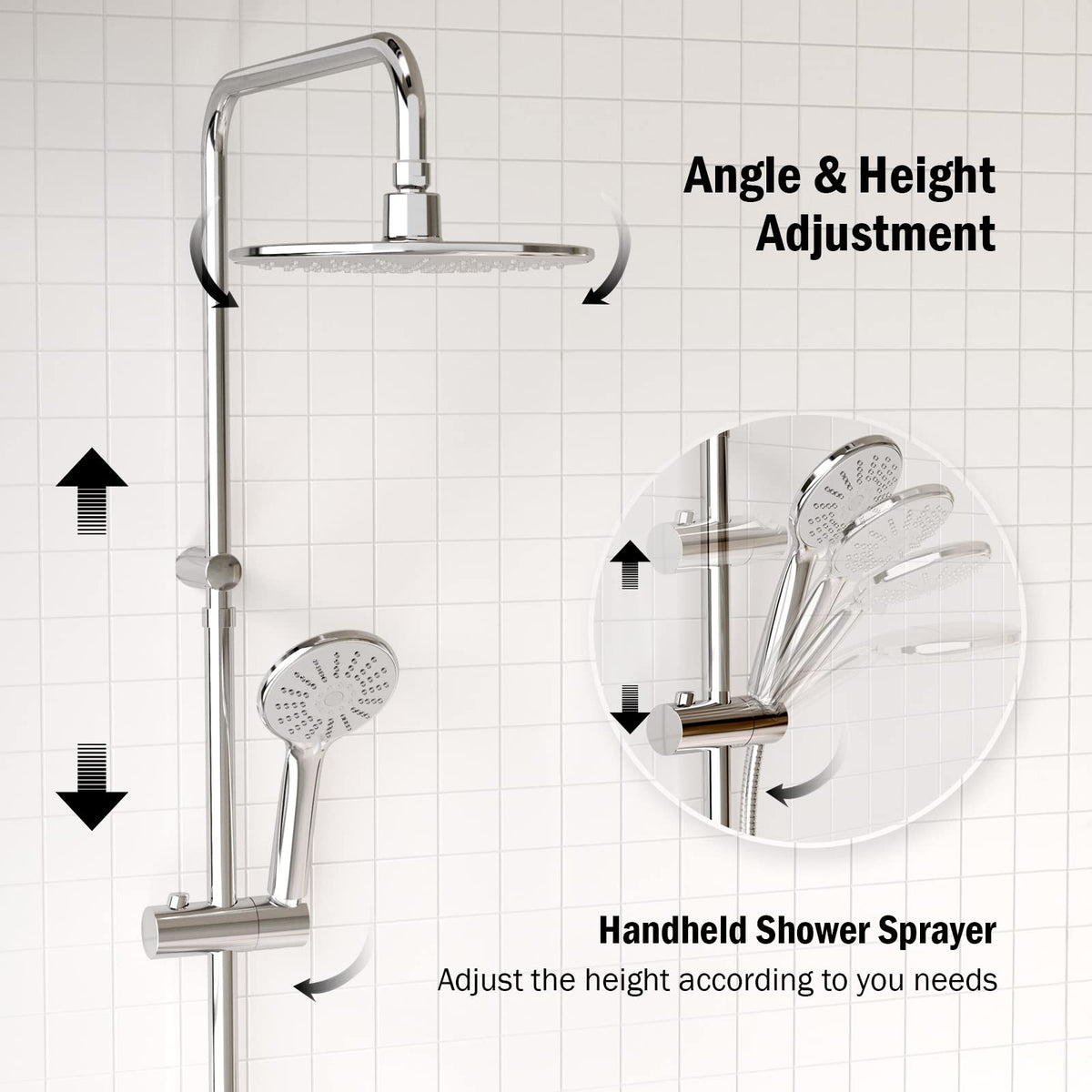 JOMOO Bathroom Shower Set, Rainshower and Bathroom Fixtures without Tap, Shower System included Rainfall Shower Head, Handheld Shower, Hoses for Bathroom, Chrome