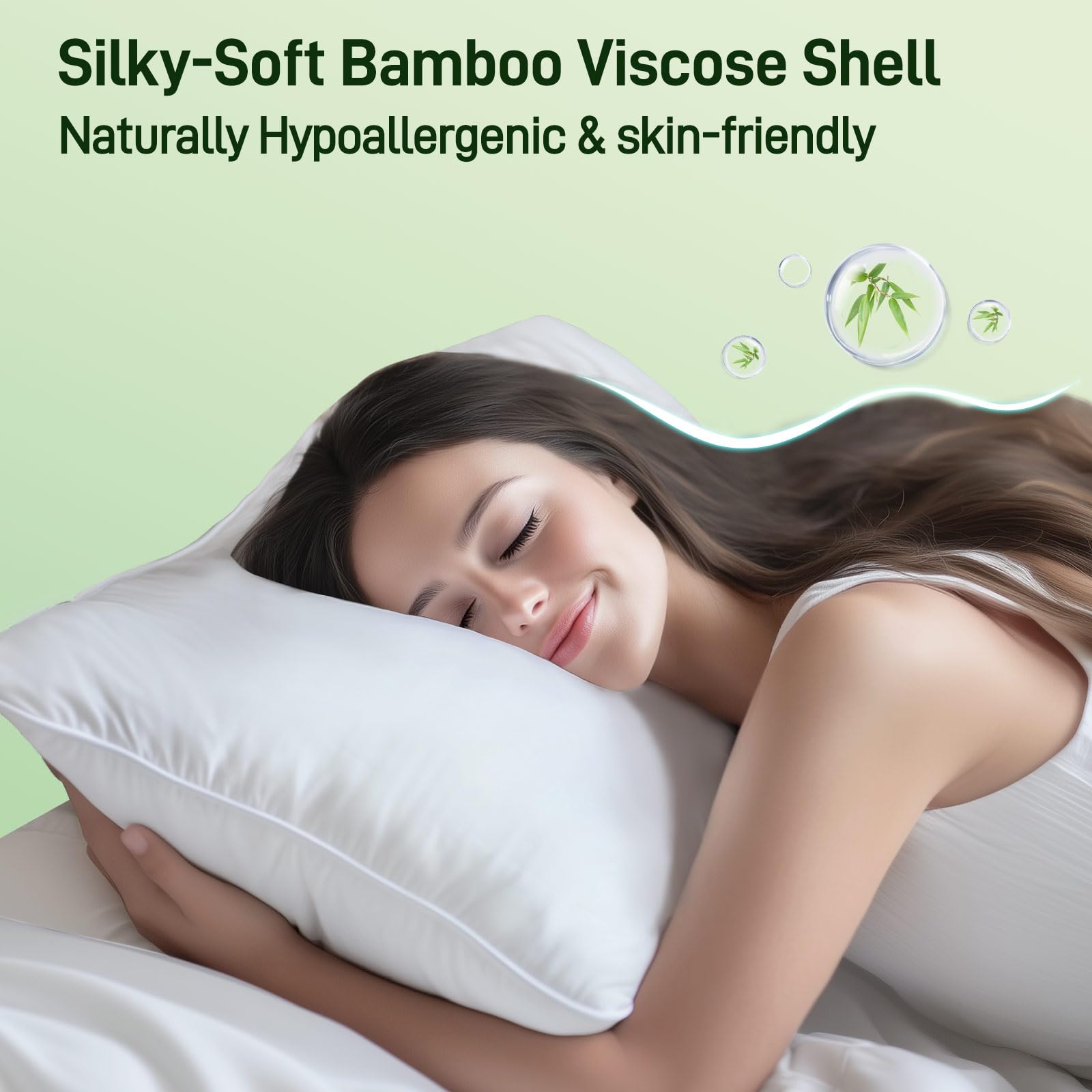 Hypoallergenic Bamboo Viscose Shell, Soft Queen/Standard Size Bed Pillow with Down Alternative Filling, Oeko-Tex Certified, Luxury Hotel Quality for Back, Stomach and Side Sleepers - Medaid International