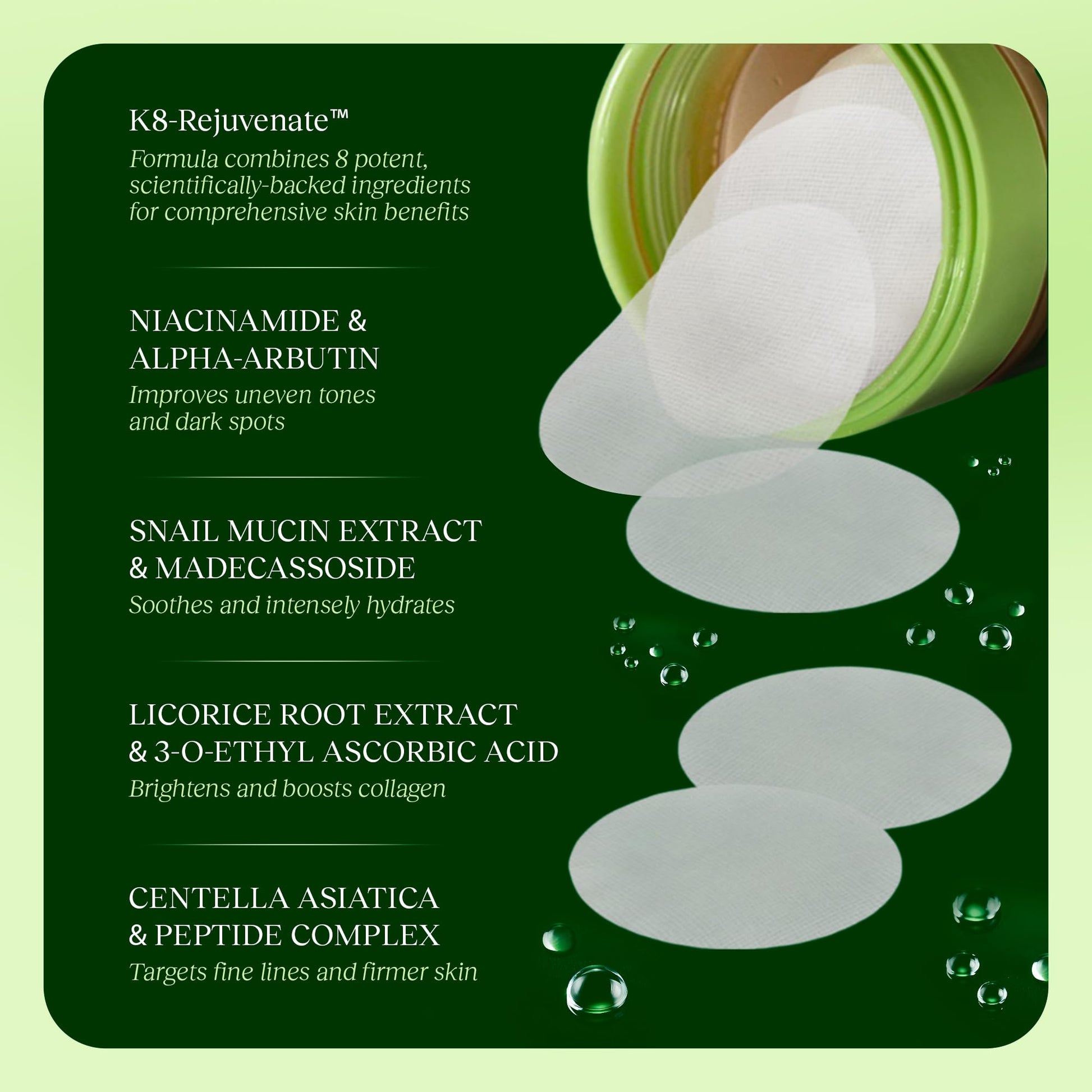 JiYu Toning Polish Pads - Korean Skincare for Dark Spots, Wrinkles & Dull Skin - Hydrating Facial Treatment with Snail Mucin, Niacinamide, Peptides & Centella - 100 Count - Medaid International