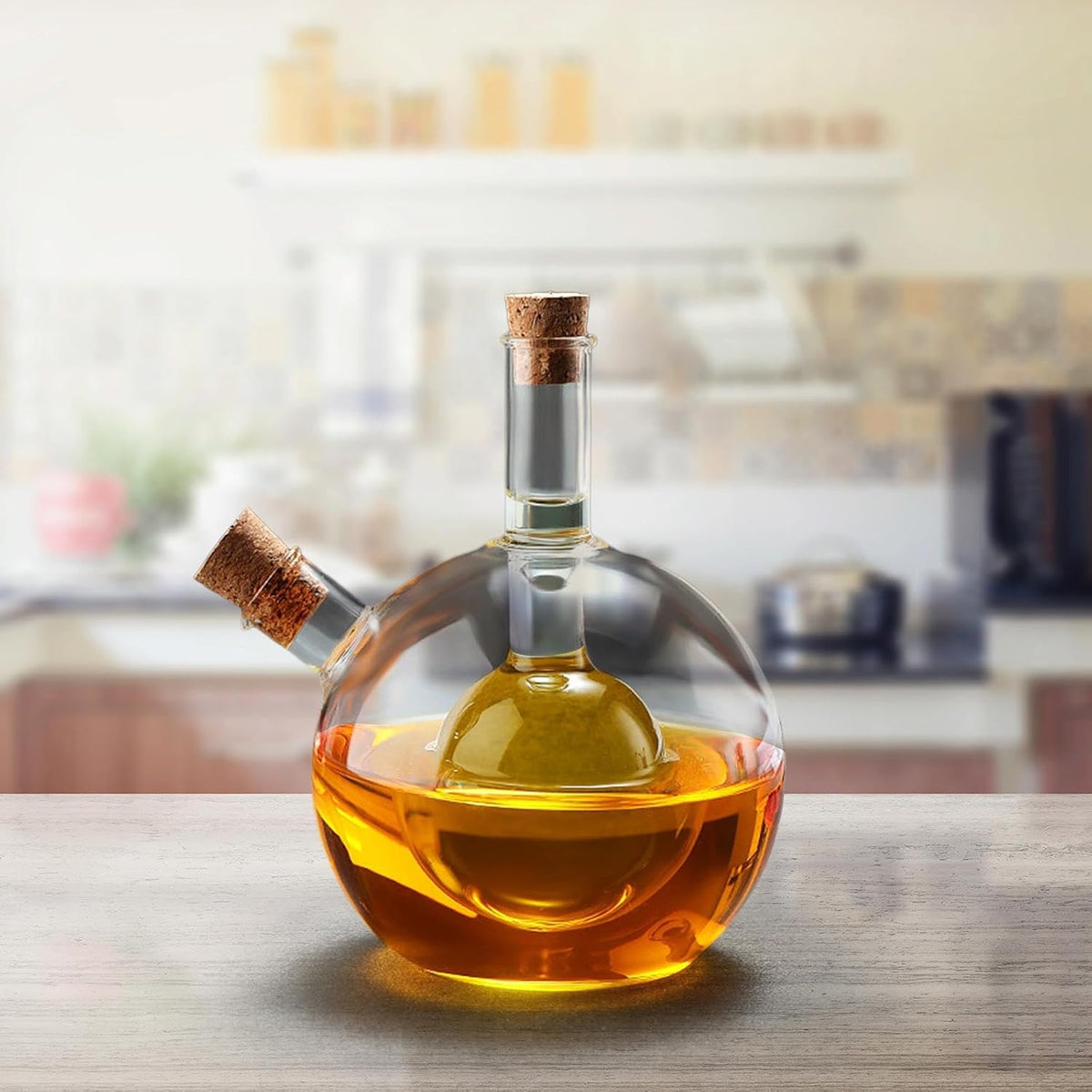 Glass Oil & Vinegar Dispenser with Dual Pouring Spouts