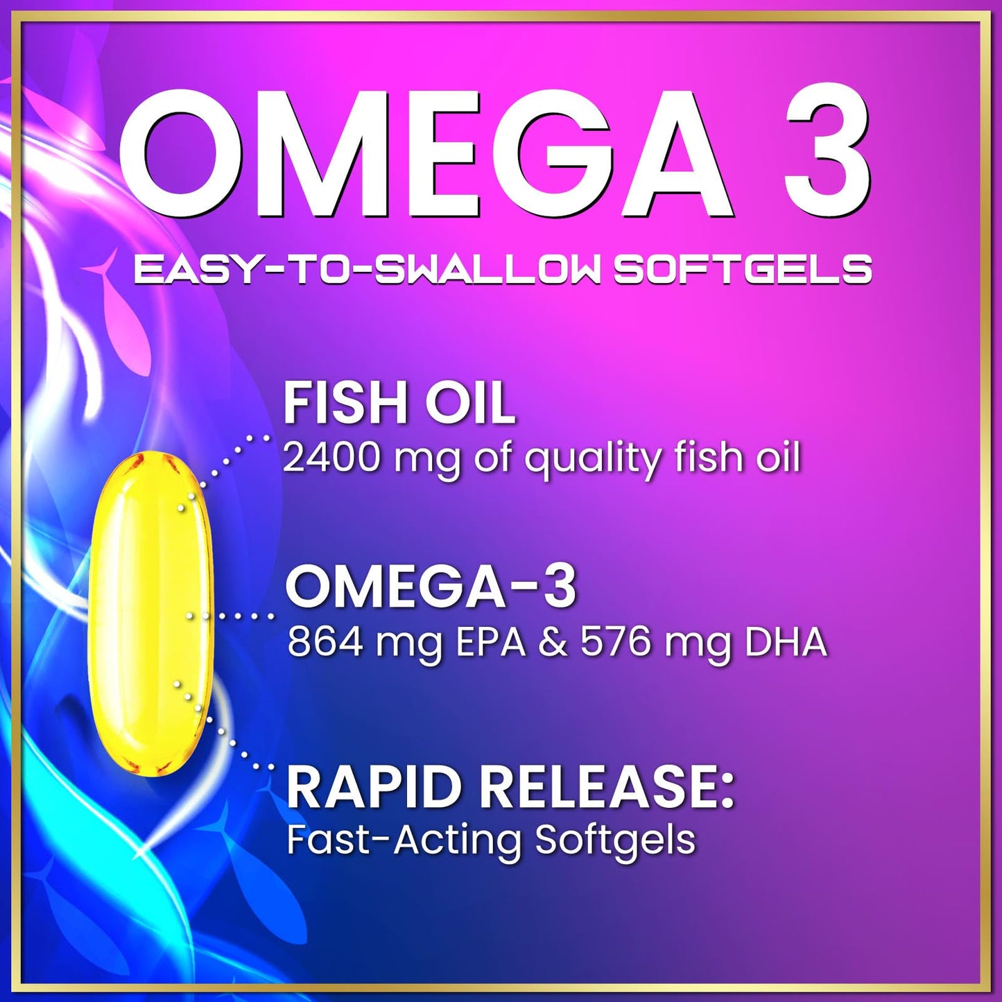Omega 3 Fish Oil Supplements 2400mg - Triple Strength Omega 3 Fatty Acids, Natural Heart Health Brain & Joint Support - Fatty Acids with EPA & DHA - Wild Caught Fish Oil Supplement - 120 Softgels - Medaid International