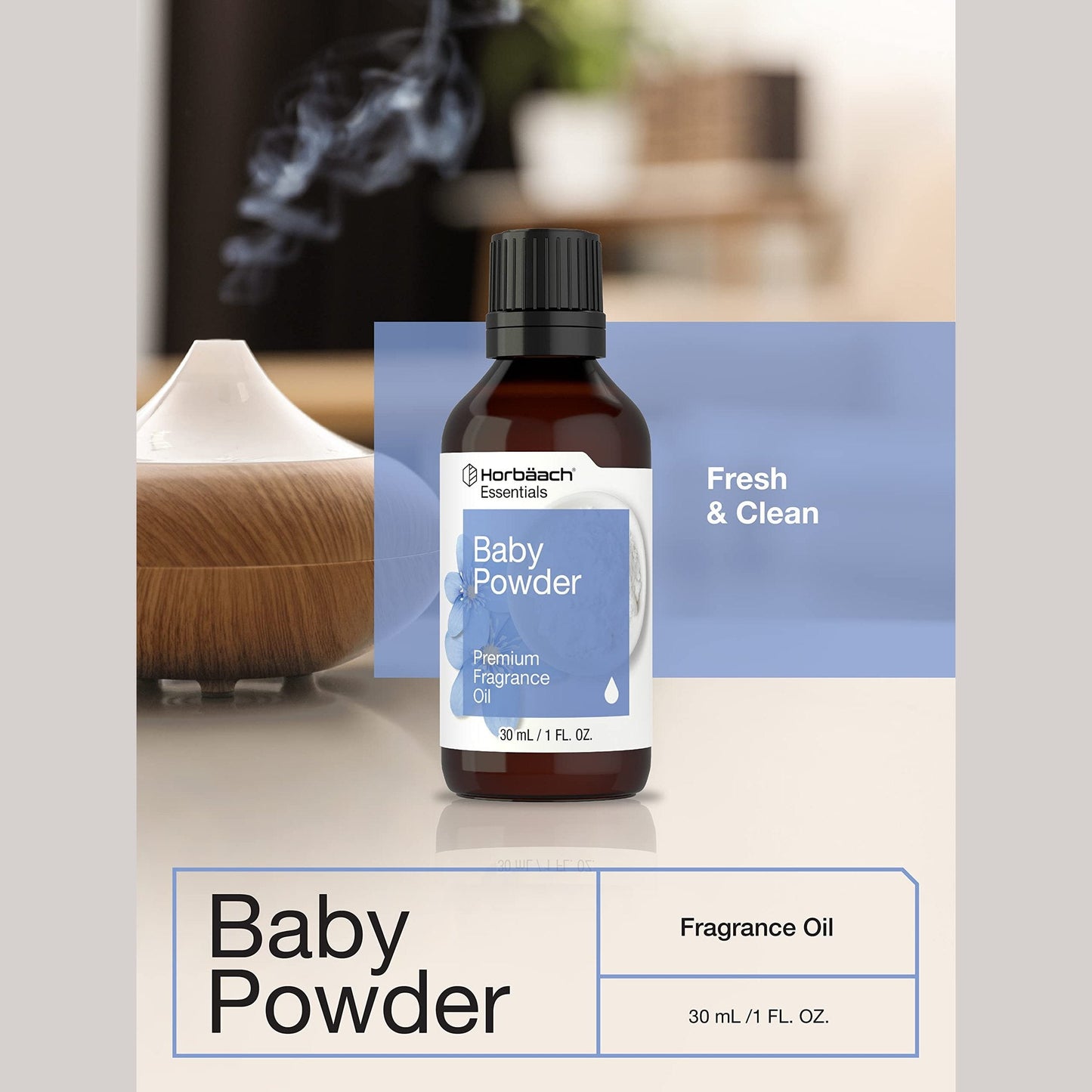 Horbäach Baby Powder Fragrance Oil | 1 fl oz (30ml) | Premium Grade | for Diffusers, Candle and Soap Making, DIY Projects, Aroma Spray, & More - Medaid International