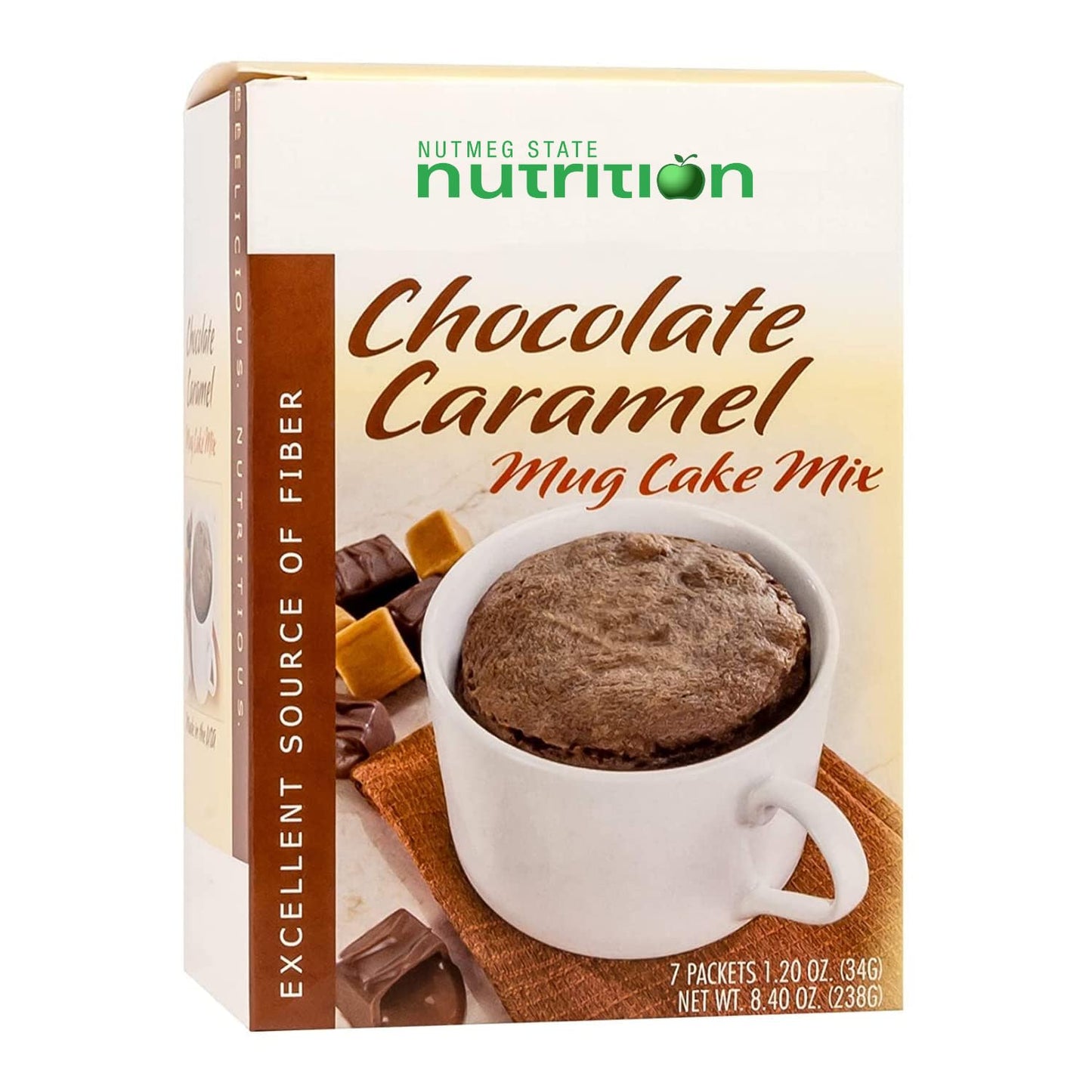 Nutmeg State Nutrition - High Protein Mug Cake Mix, 15g Protein, Low Calorie, Low Net Carbs, Low Fat, High Fiber, Gluten Free, Ideal Protein Compatible, 7 Servings Per Box (Chocolate Caramel) - Medaid International