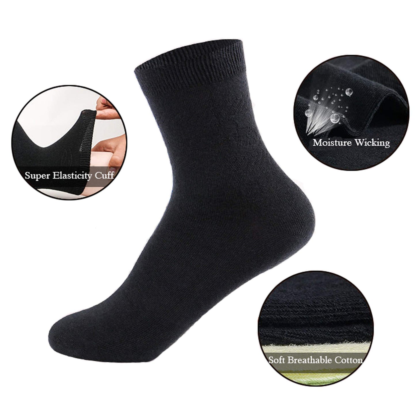 Coumore Women's Black Cotton Crew Socks High Ankle Summer Long Dress Work Casual Ladies Thin Socks for Women,US Size 5-9-11,6 Pack - Medaid International
