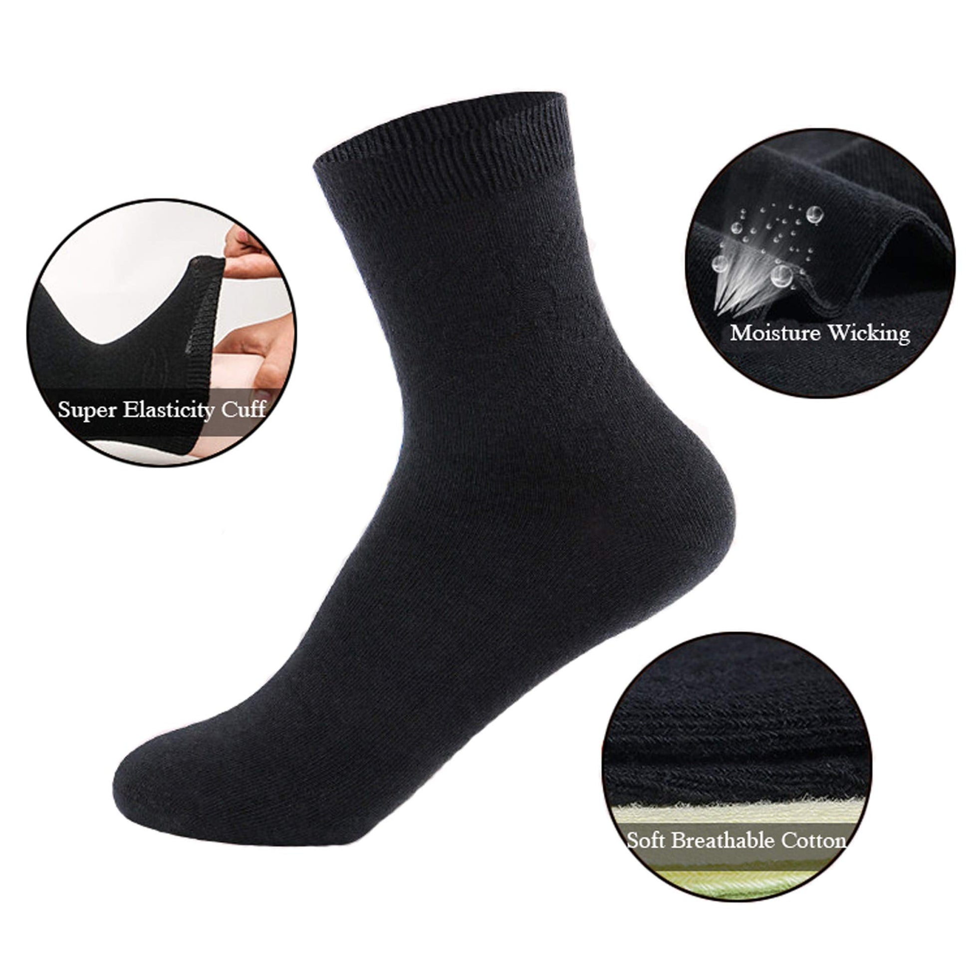 Coumore Women's Black Cotton Crew Socks High Ankle Summer Long Dress Work Casual Ladies Thin Socks for Women,US Size 5-9-11,6 Pack - Medaid International