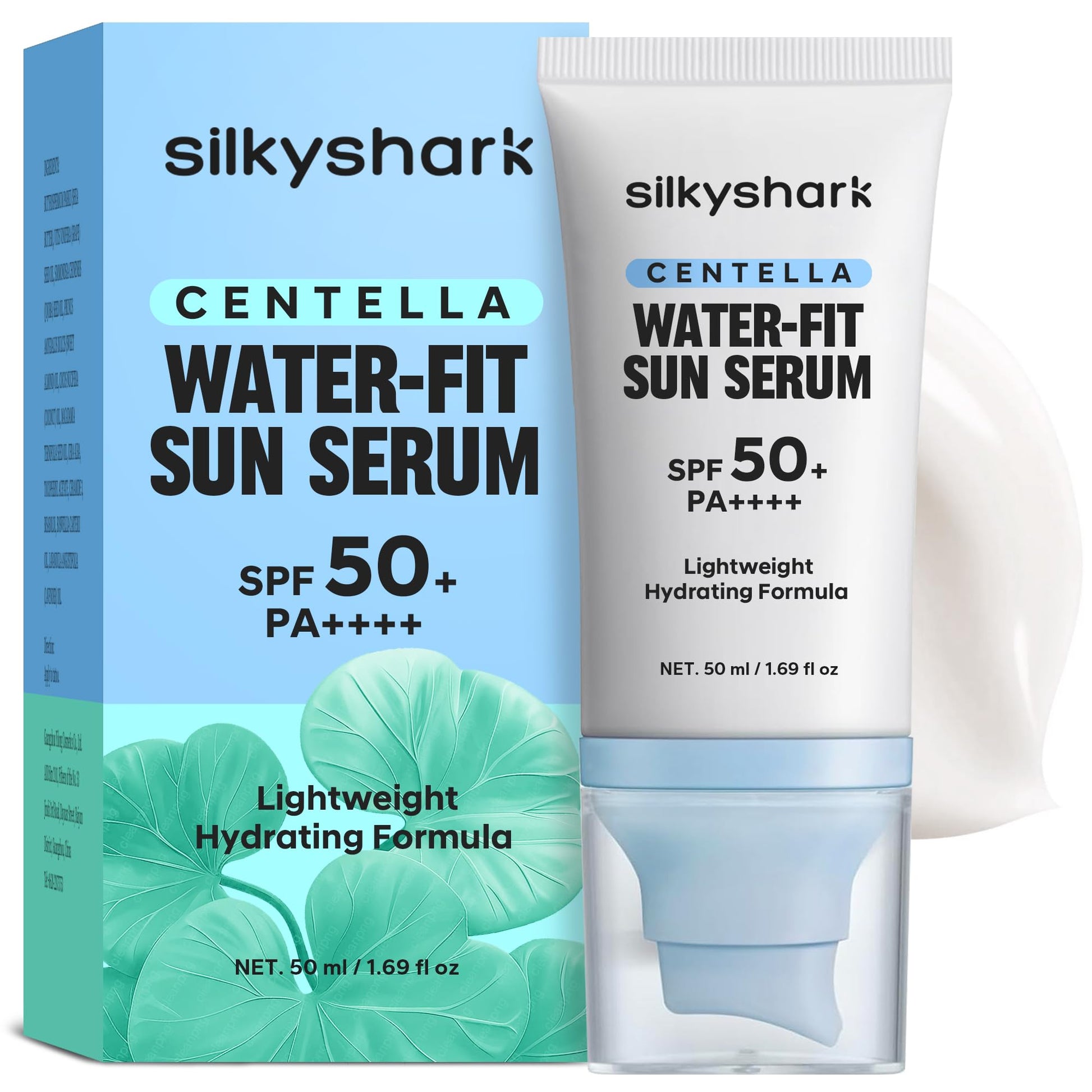 SilkyShark Centella Sunscreen SPF 50+ PA++++, Centella Asiatica Serum Sunscreen, Oil-Free, Non-Greasy, Long-Lasting UVA/UVB Protection, for Sensitive & Acne-Prone Skin, 1.69 Fl Oz - Medaid International