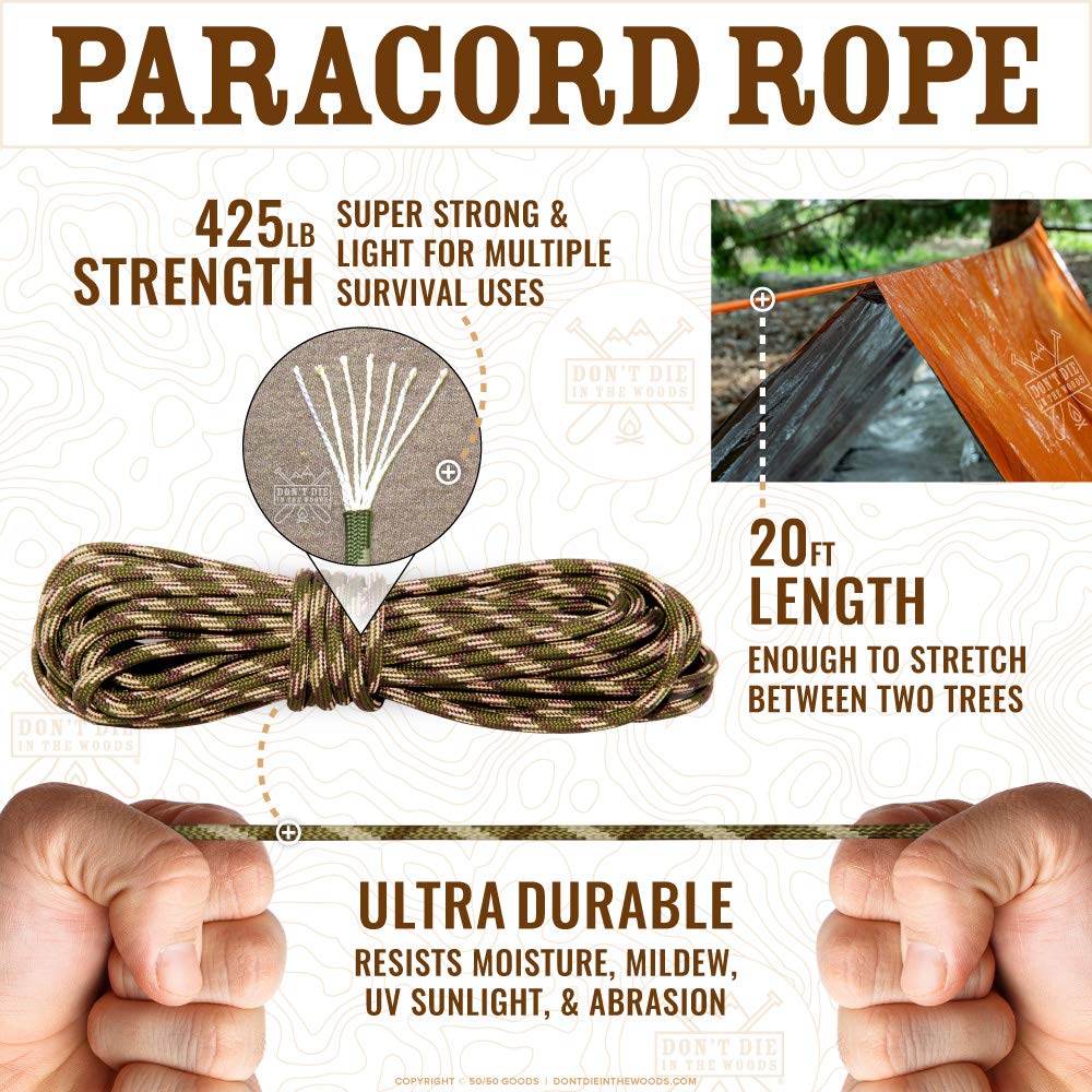 Don't Die In The Woods - Survival Tent - Made with Extra-Thick Space Blanket Thermal Mylar - Emergency Shelter Tube Tent - One of The 10 Essentials for Hiking, Camping, First Aid Kits (Camo)