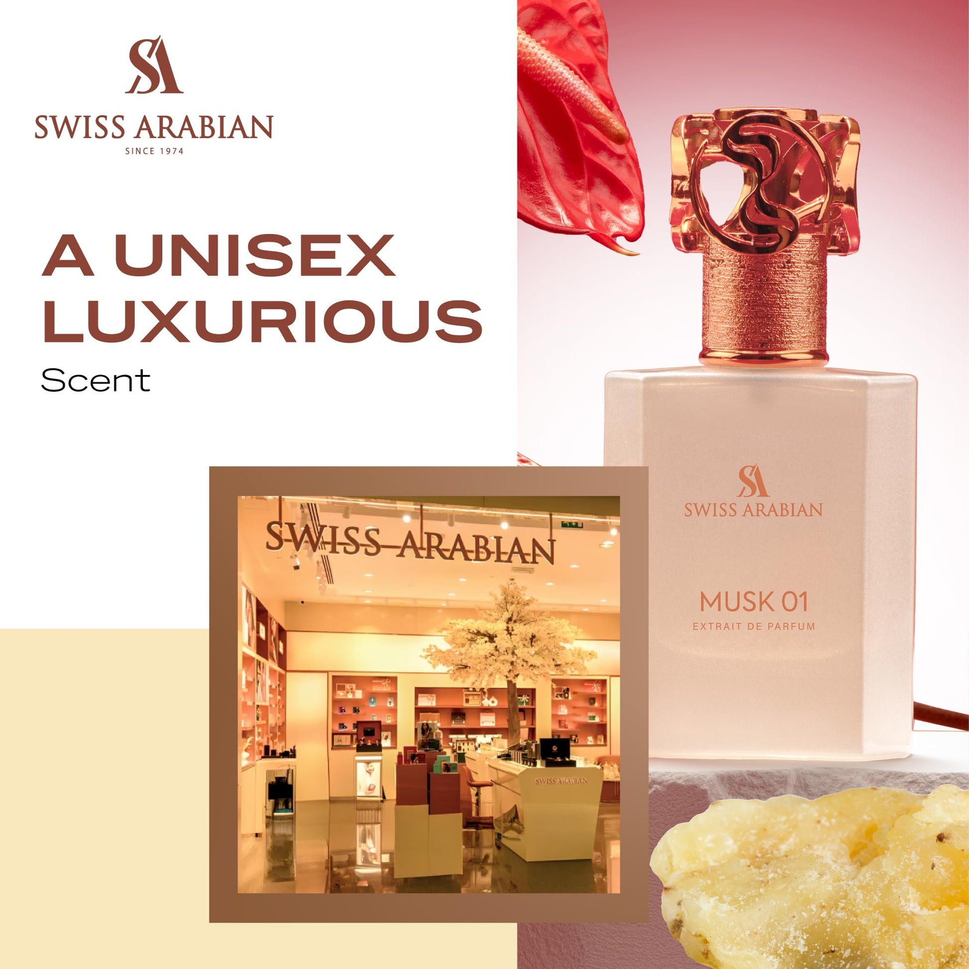 Swiss Arabian Musk 01 - Arabian Perfumes for Women and Men - Long Lasting Perfume - Spicy, Floral, Musk Perfume - Seductive Signature Aroma - 1.7 oz - Medaid International