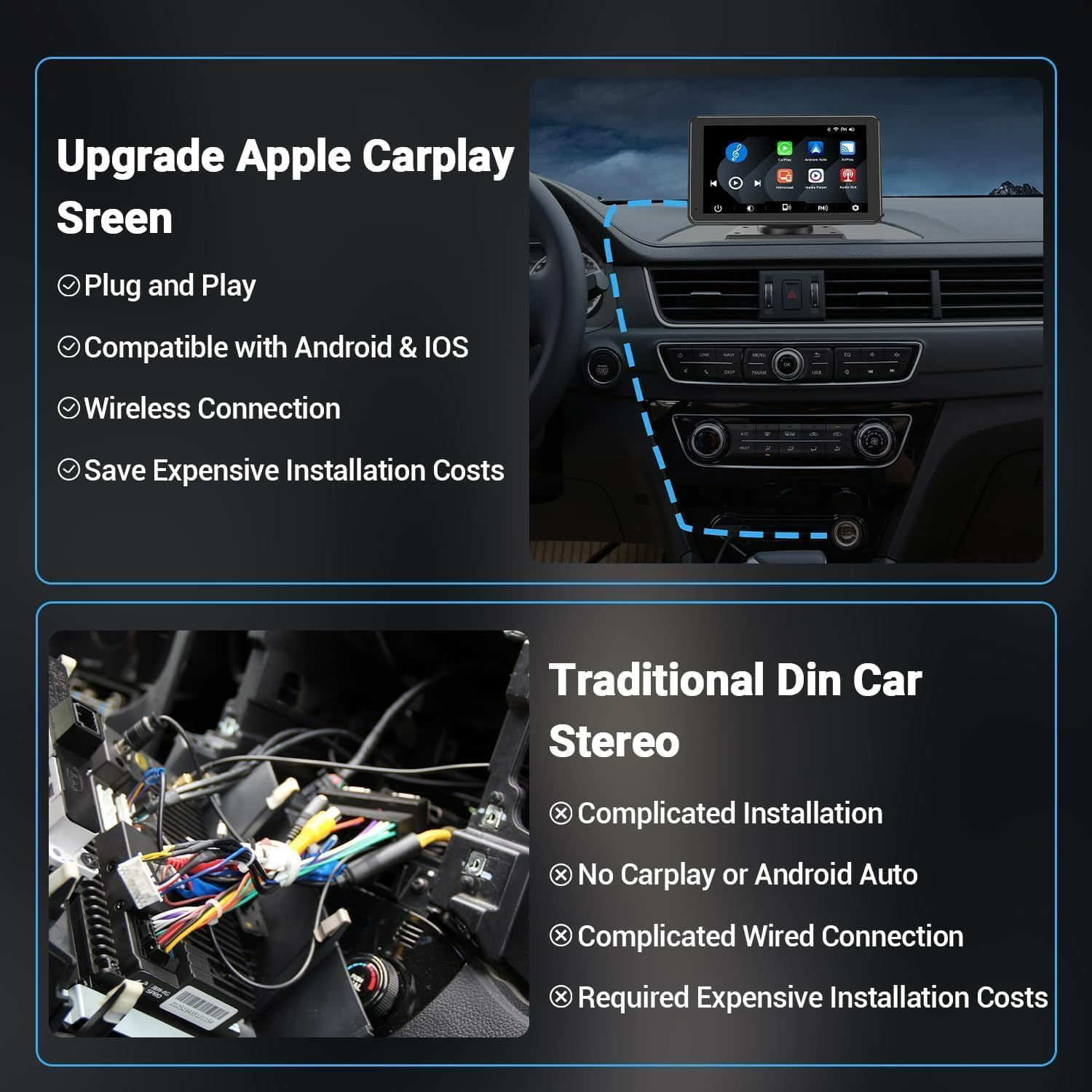 Wireless Car Radio Stereo Apple Carplay AirPlay & Android Auto with Backup Camera - Medaid International