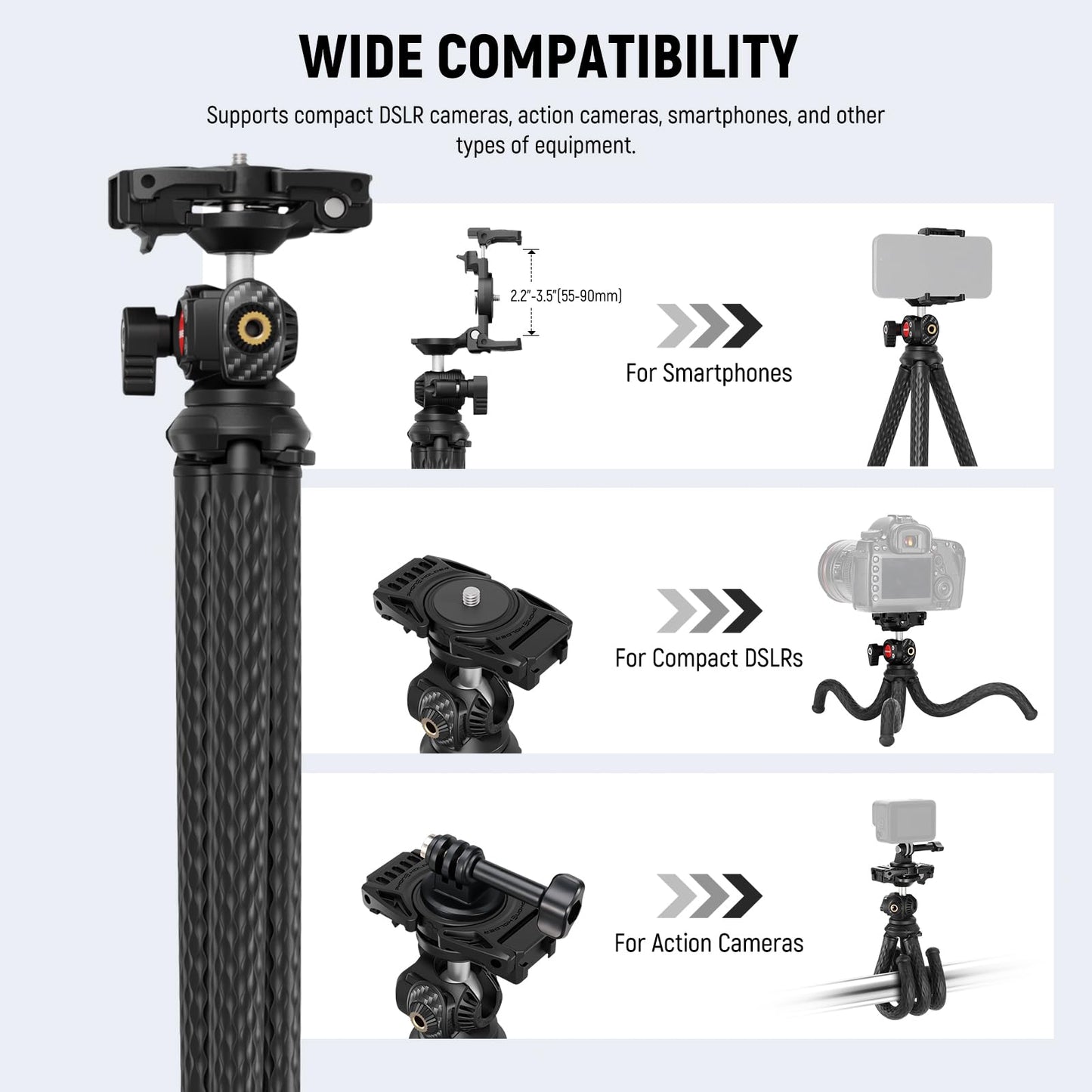 NEEWER Camera Tripod with Remote, Mini Flexible Vlog Phone Tripod Stand with Action Camera Mount Adapter, Hidden Phone Holder & Cold Shoe Compatible with iPhone Hero13 12 11 10 9, Max Load 4.4lb, TP34 - Medaid International