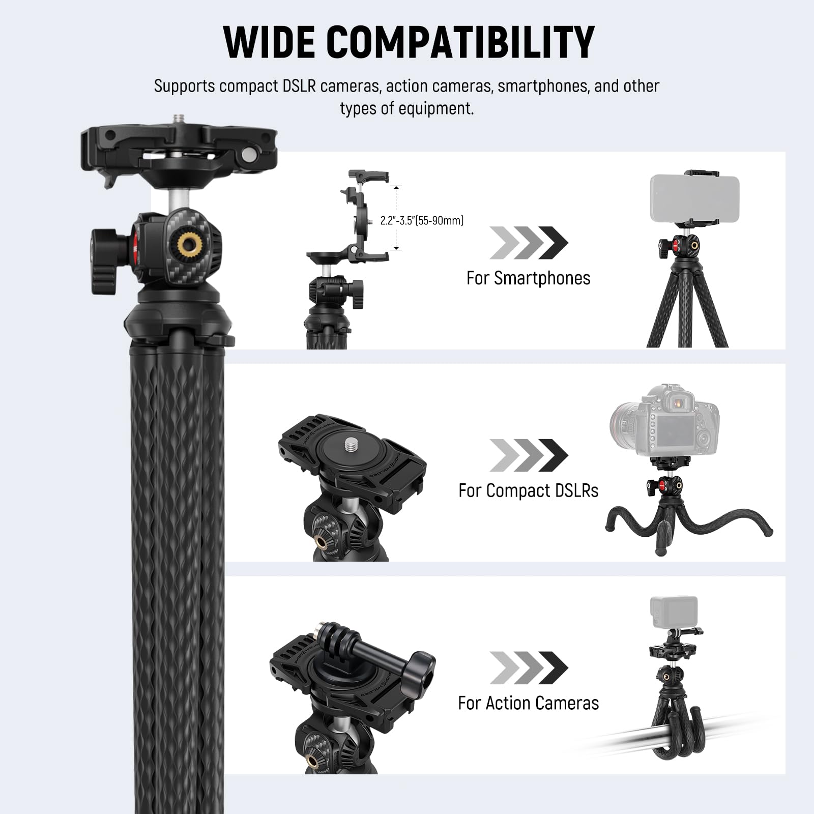 NEEWER Camera Tripod with Remote, Mini Flexible Vlog Phone Tripod Stand with Action Camera Mount Adapter, Hidden Phone Holder & Cold Shoe Compatible with iPhone Hero13 12 11 10 9, Max Load 4.4lb, TP34 - Medaid International