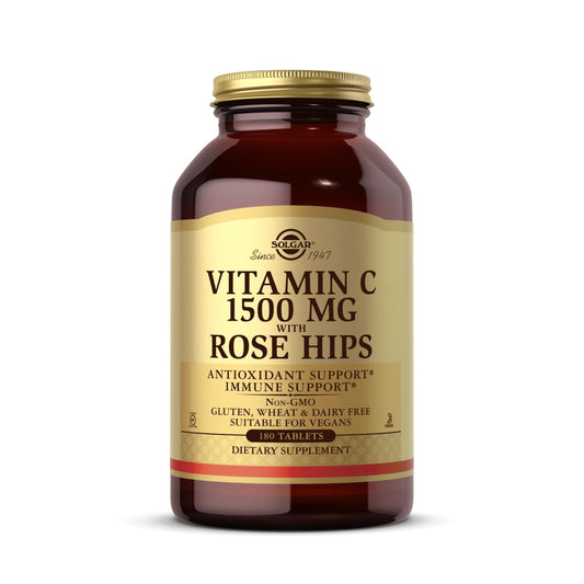 Solgar Vitamin C 1500 mg with Rose Hips, 180 Tablets - Antioxidant & Immune Support - Overall Health - Supports Healthy Skin & Joints - Non GMO, Vegan, Gluten Free, Dairy Free, Kosher - 180 Servings - Medaid International