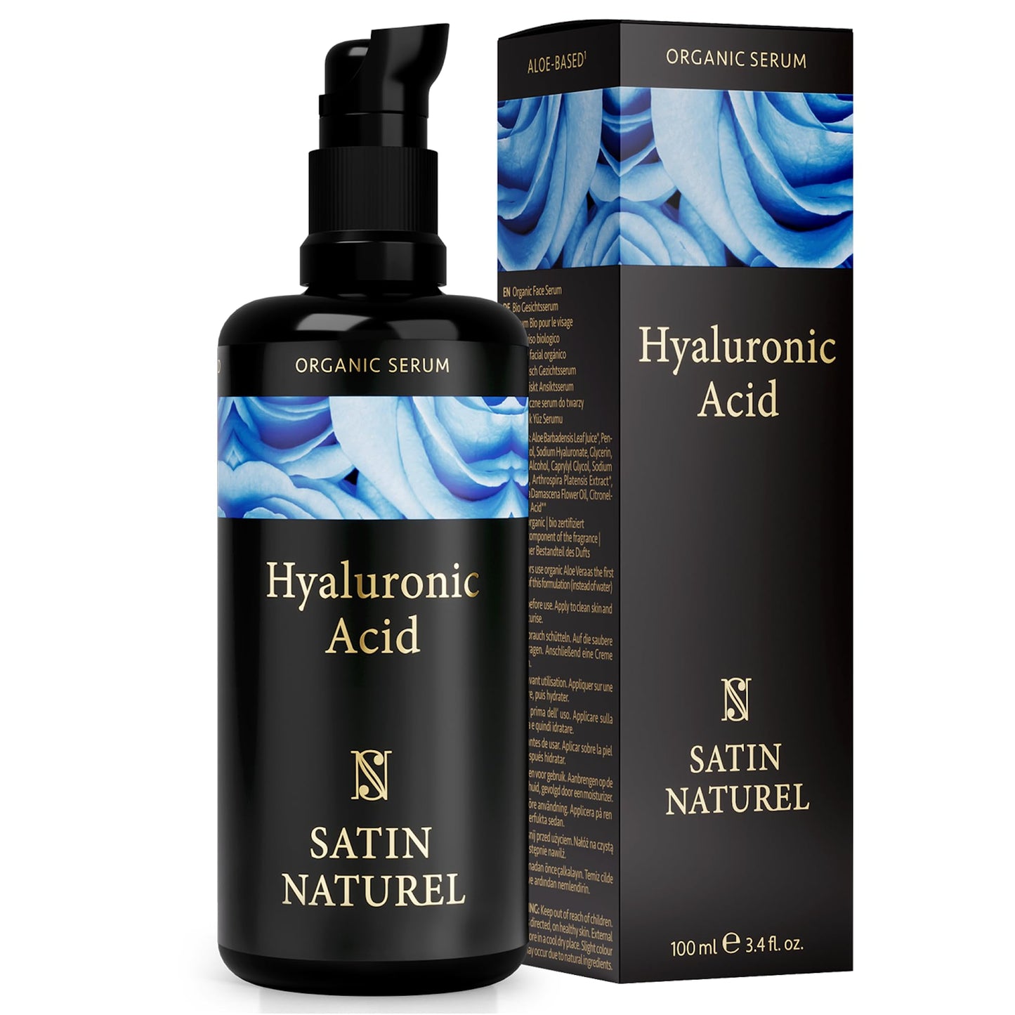 Satin Naturel Organic Hyaluronic Acid Serum Face Moisturizer for Sensitive Skin (100ml) - Dermatologically Tested, Organic Ingredients, No Harmful Chemichals - Reduces Wrinkles and Fine Lines - Medaid International