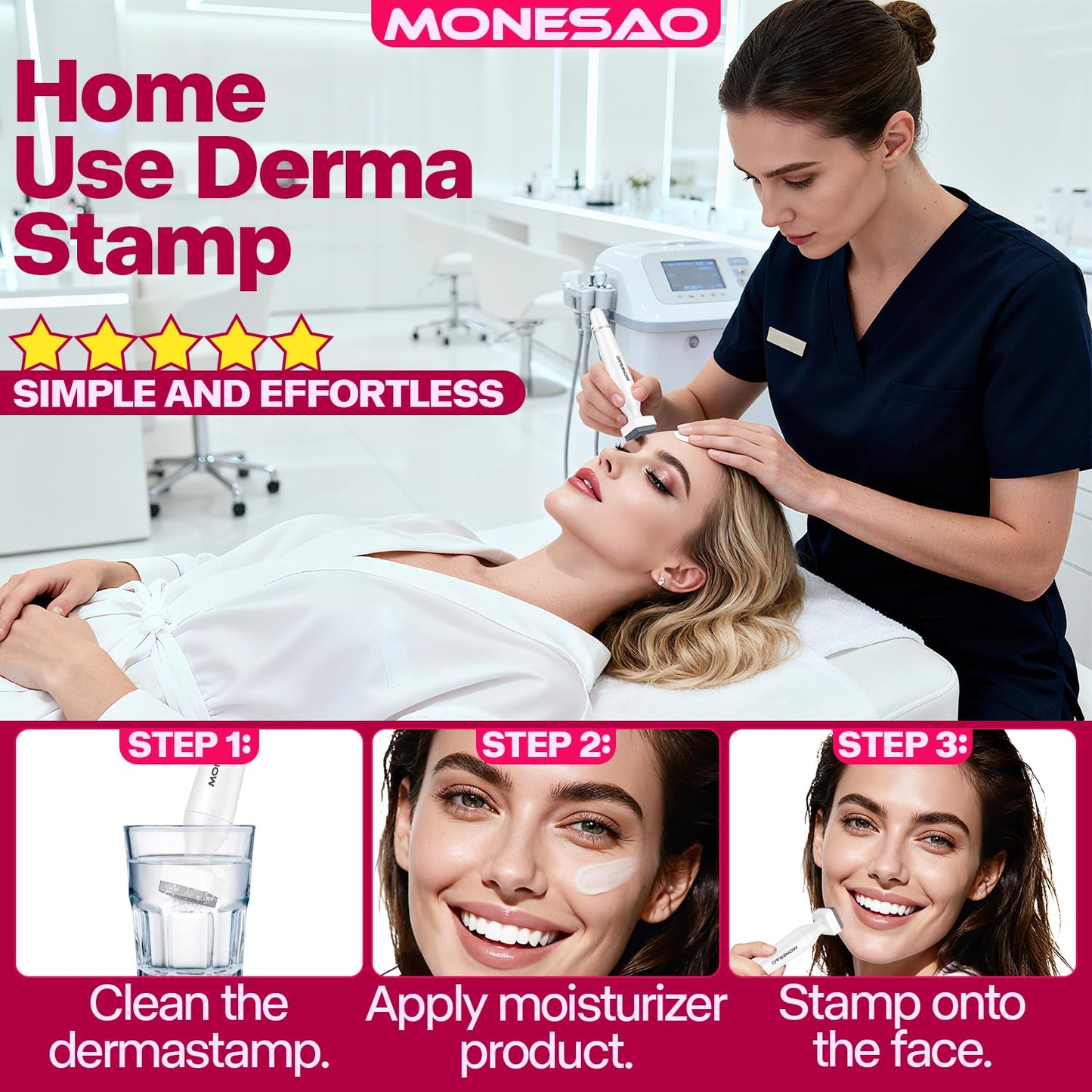 Derma Stamp, MONESAO Microneedling Stamp for Skin Face Hair Scalp Beard, Microneedle Dermastamp Tool with 2 Replacement Heads, Micro Needling Stamp Kit for Women and Men - Medaid International