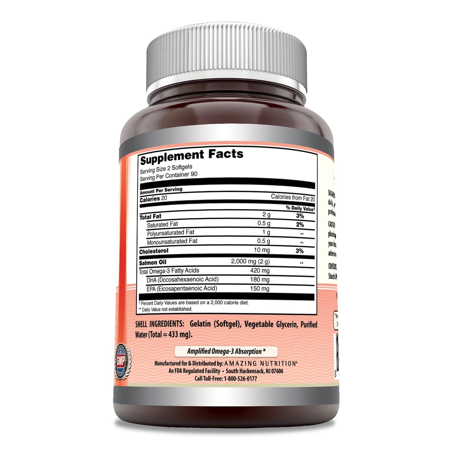 Amazing Omega Wild Alaskan Salmon Oil Supplement | 2000 Mg per Serving | 180 Softgels | Non-GMO | Gluten-Free | Made in USA - Medaid International