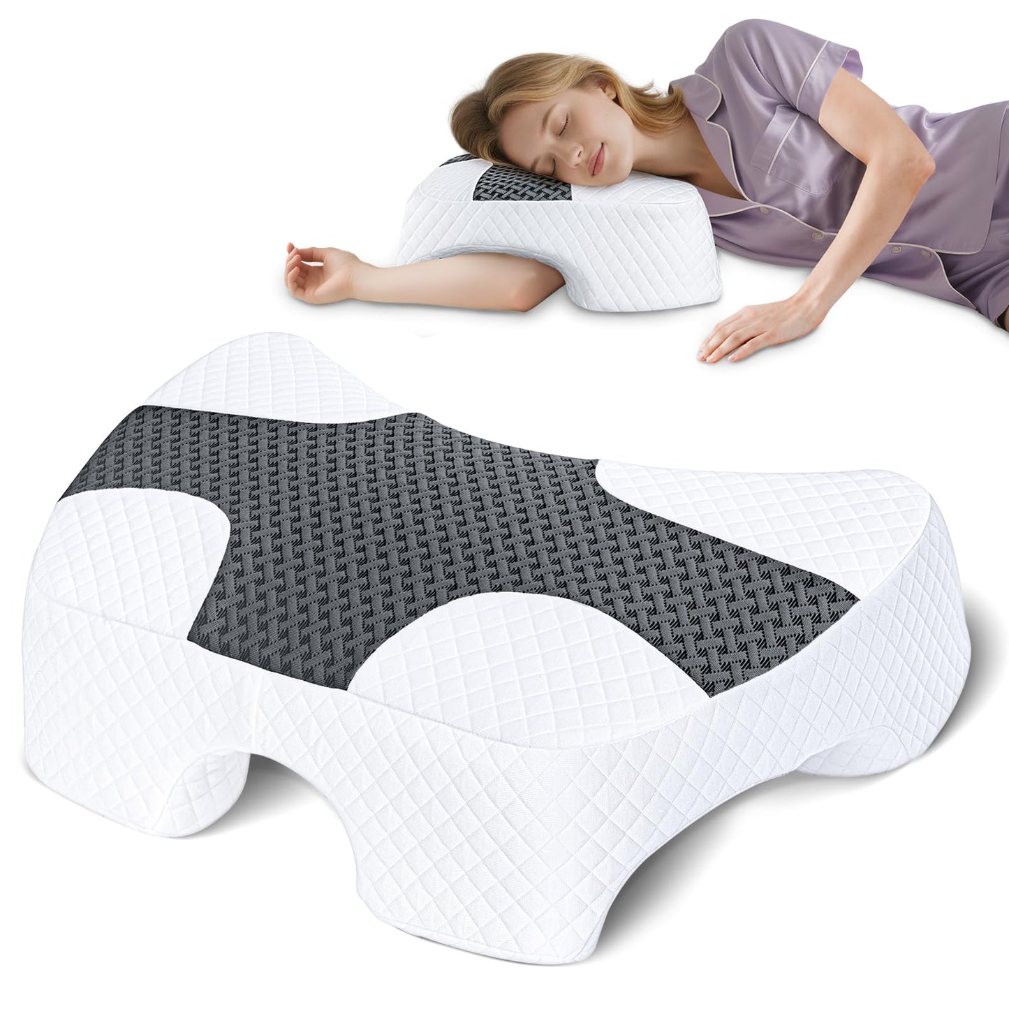 SAHEYER Side Sleeper Pillow with Arm Hole, Memory Foam Shoulder Multi-Angle Armholes Pillow for Many Sleeping Positions, Ergonomic Support for Neck (Grey) - Medaid International