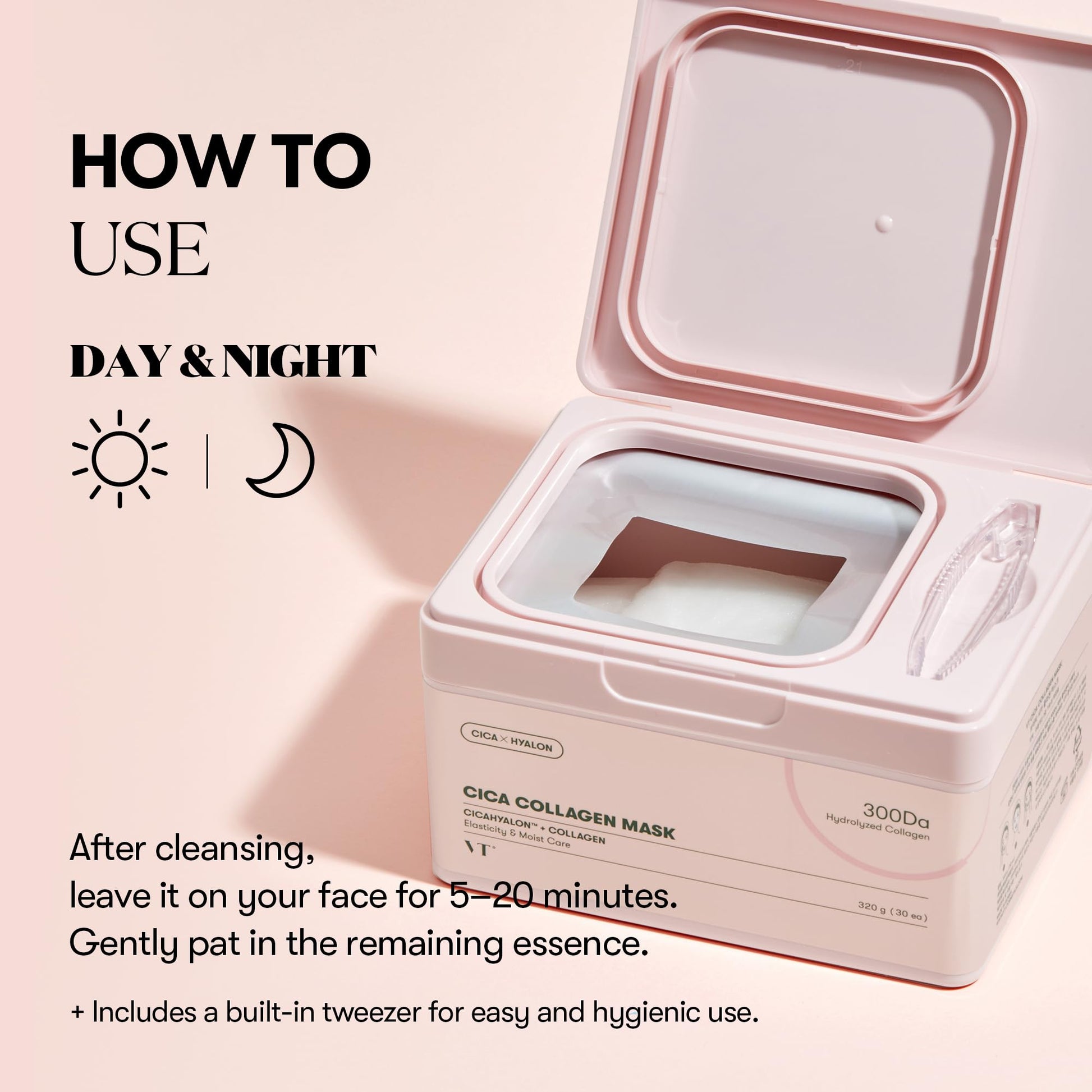VT COSMETICS CICA Collagen Daily Mask 30 Sheets, 300Da Low Molecular Collagen for Skin Elasticity, Hydrating & Firming, Pink Collagen Essence, Korean Face Mask - Medaid International