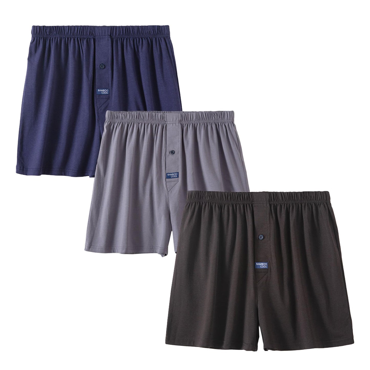 BAMBOO COOL Men's Boxer Short soft and Breathable Knit Boxers for men Moisture-wicking Underwear with Button Fly 3 Pack - Medaid International