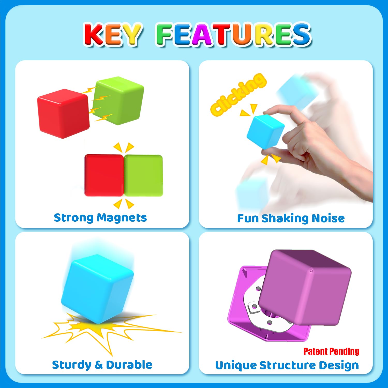 Magnetic Building Blocks Large, 1.65 inch Magnetic Stacking Cubes for Toddlers, Sensory & Montessori Toys for Boys & Girls 1 2 3 Years Old (12 PCS) - Medaid International