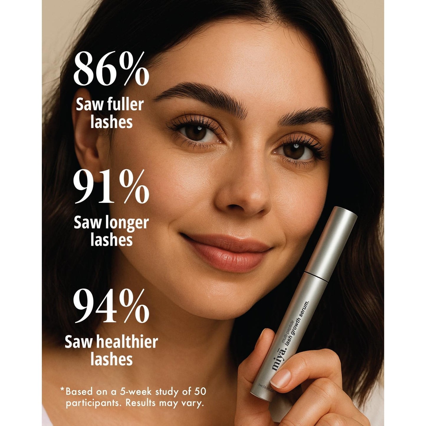 MIYA LASH | Eyelash Growth Serum | Natural Lash Enhancer for Longer, Thicker Healthier Lashes | Gentle Effective Lash Growth Serum | Oil Free Lash Booster 3ml - Medaid International