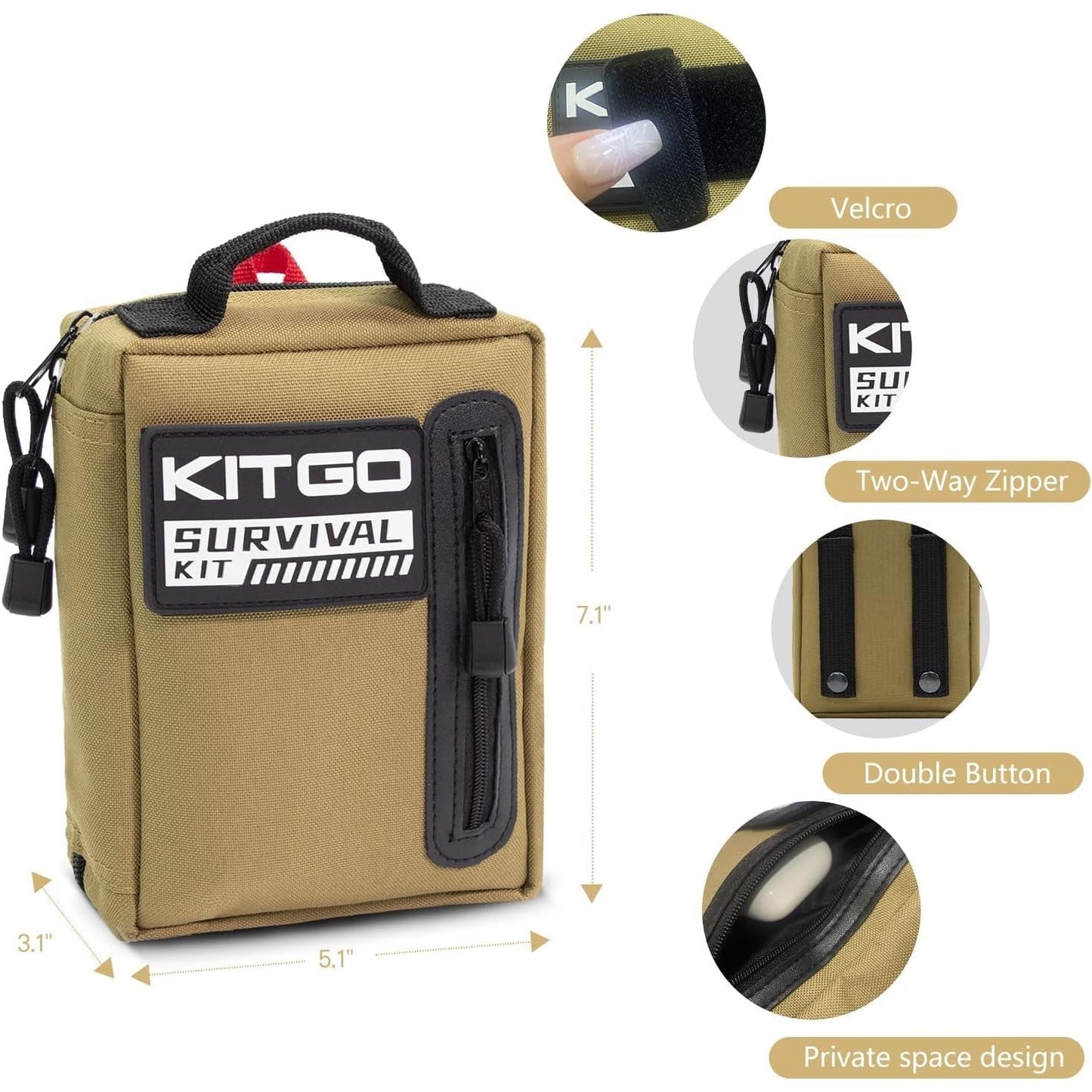 Kitgo Camping Survival Kit First Aid 101 Piece MOLLE Pouches Tactical Backpack Emergency Survival Gear Tool for Hunting Hiking Outdoor Adventure Fishing Travel Military Tropical Storms(Khaki)