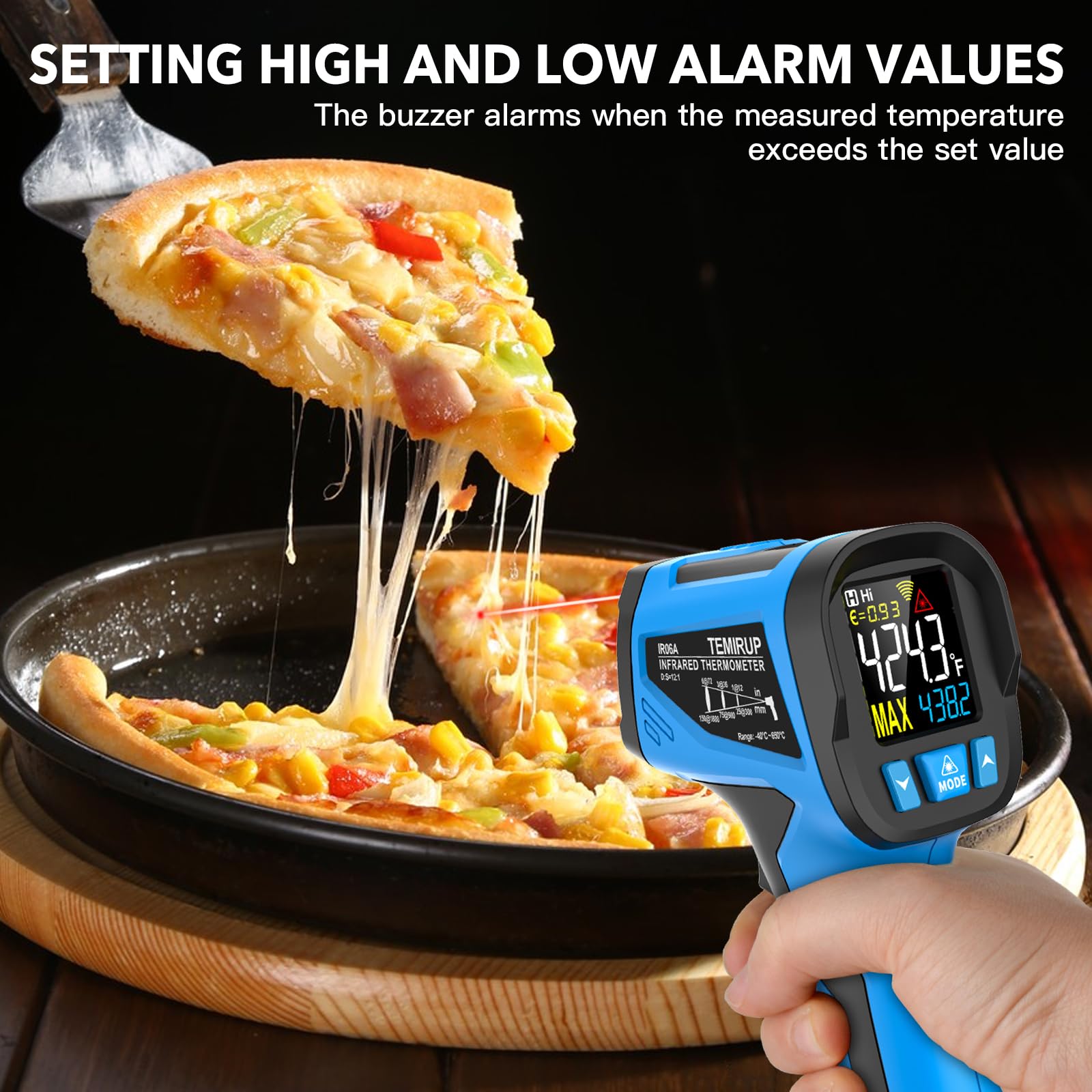 Infrared Thermometer Temperature Gun - TEMIRUP Non-Contact Digital Laser Thermometer Temp Gun with Thermocouple Probe for Industrial, Cooking, Griddle, Engine, HVAC, Adjustable Emissivity,-40℉~1202℉ - Medaid International