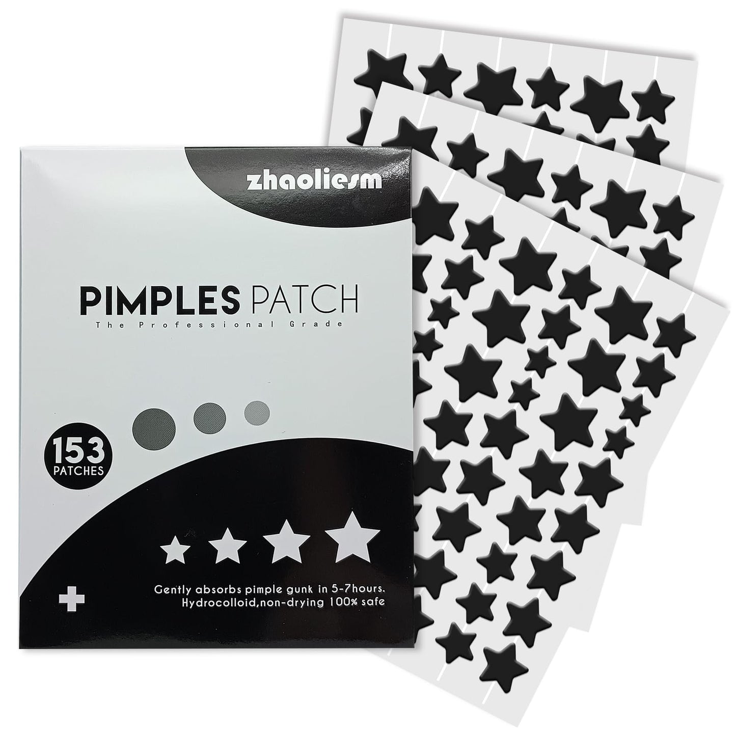 Black Star Pimple Patches for Face, 153 Counts Hydrocolloid Star Acne Patches, Cute Zit Covers for Face, Spot Stickers with Tea Tree, Salicylic Acid and Cica Oil - Medaid International
