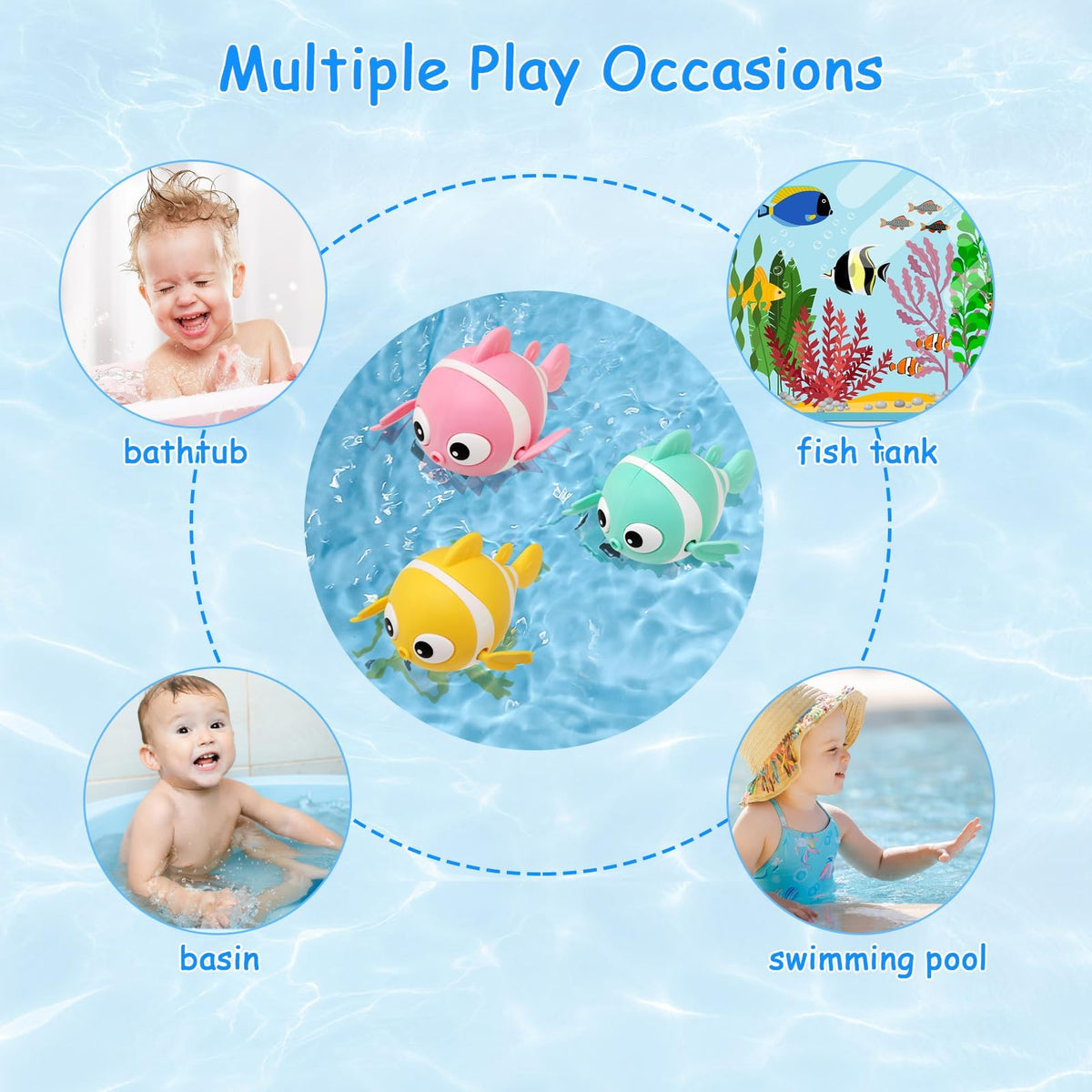 TERRIFI Baby Bath Toys, Wind-Up Paddling Pool Toys for 1-3 Year Olds, Floating Swimming Clownfish, Clockwork Water Toys Game for Kids, Toddler Girls and Boys, Bath Time Shower Gifts