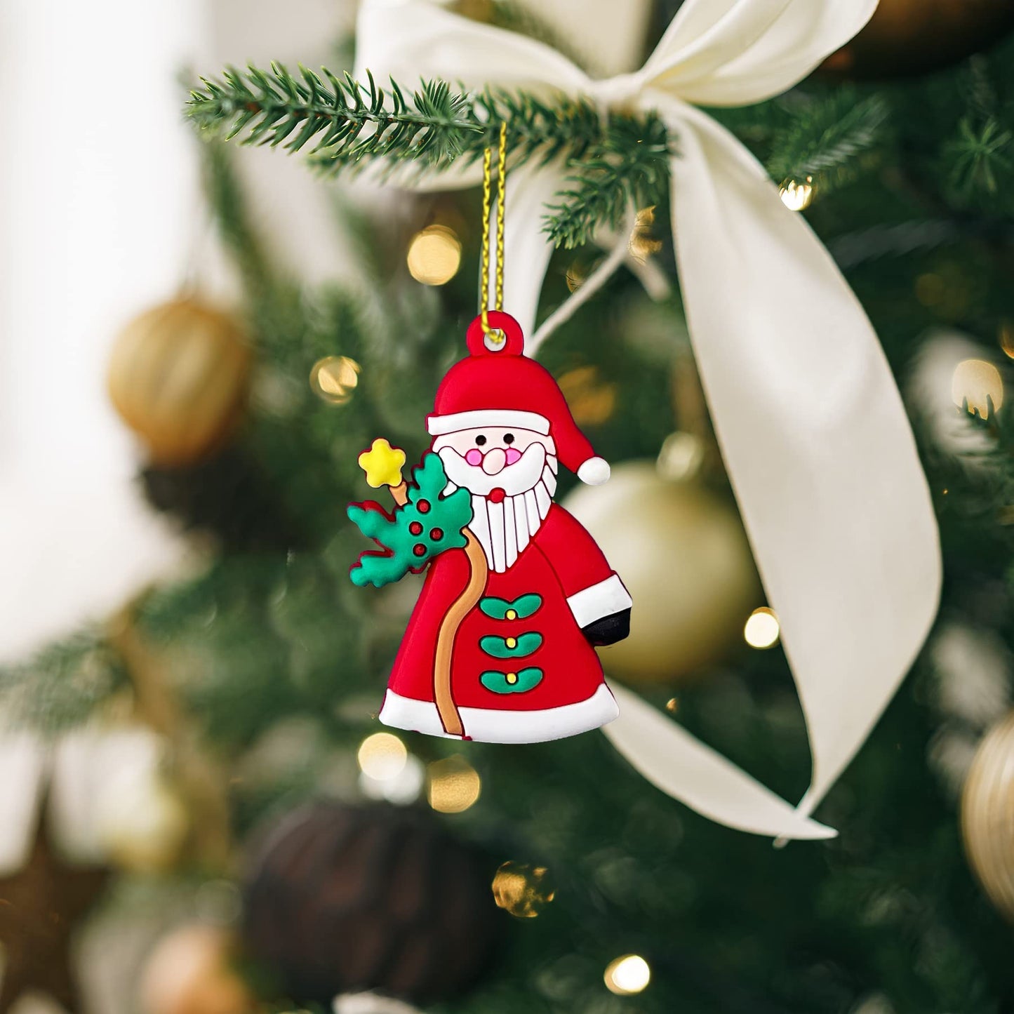 12pcs Christmas Ornaments Cute Snowman Xmas Tree Decorations Santa Claus Plastic Figurines Ornaments with Sugar Cookie House for Christmas Tree Hanging Party DIY Decor 3 Inch Tall - Medaid International