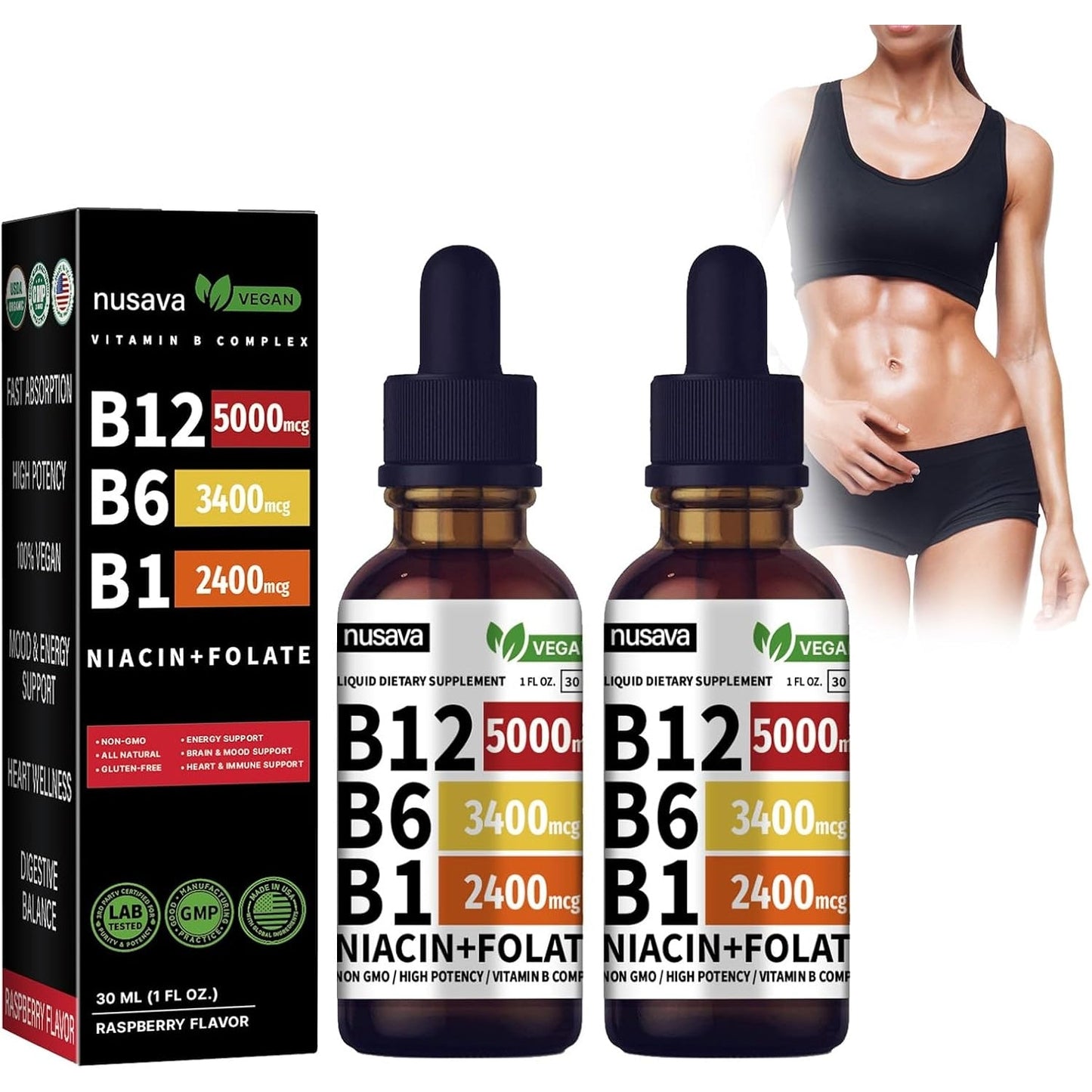 B12 Vitamins 5000 Mcg, Vitamin B12 Sublingual, B12 Methylcobalamin, Vitamin B Complex with Vitamin B6, B12 Liquid Drops Maximize Absorption and Energy 2Pcs - Medaid International