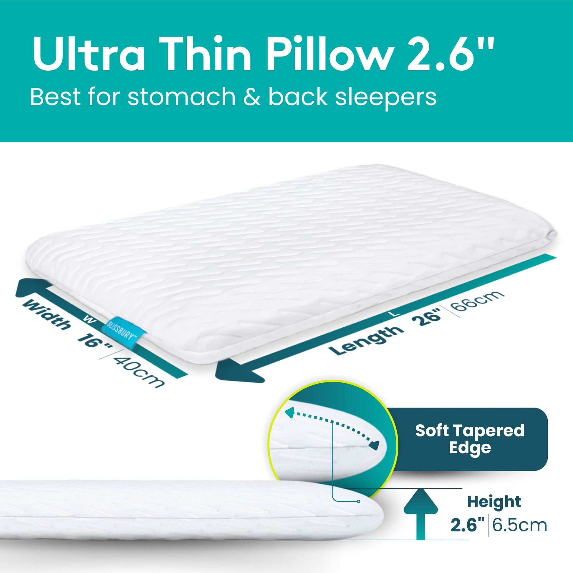 BLISSBURY Stomach Sleeping Pillow – Ultra Thin 2.6" Memory Foam for Neck and Cervical Support | Flat Pillow for Belly Sleeper | Low Loft Design for Comfort and Better Sleep - Medaid International
