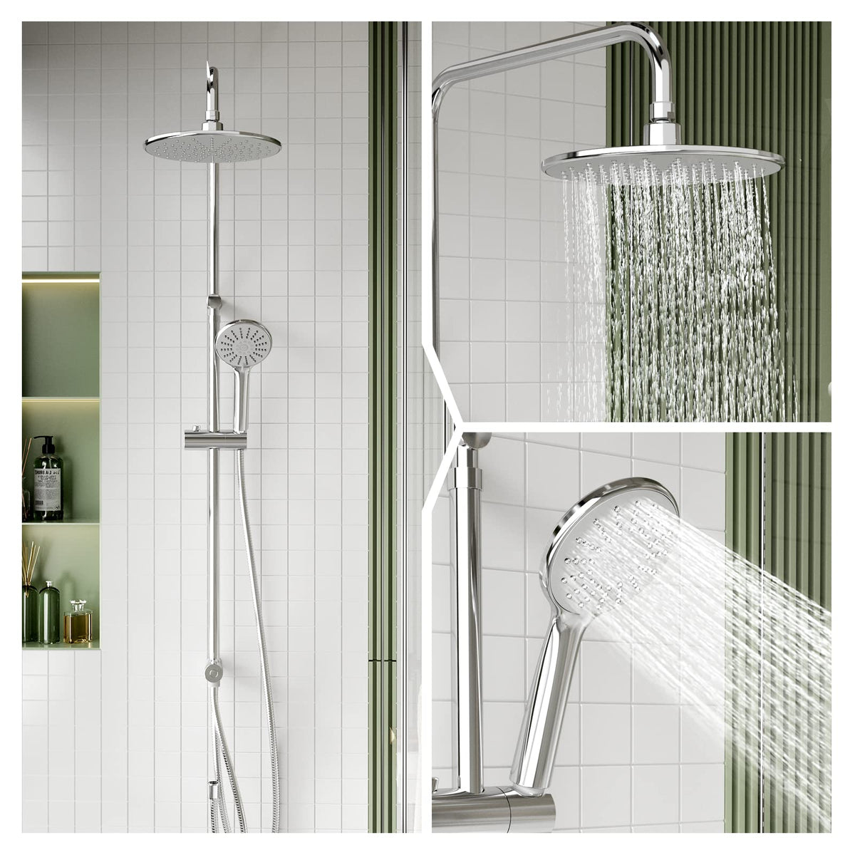 JOMOO Bathroom Shower Set, Rainshower and Bathroom Fixtures without Tap, Shower System included Rainfall Shower Head, Handheld Shower, Hoses for Bathroom, Chrome