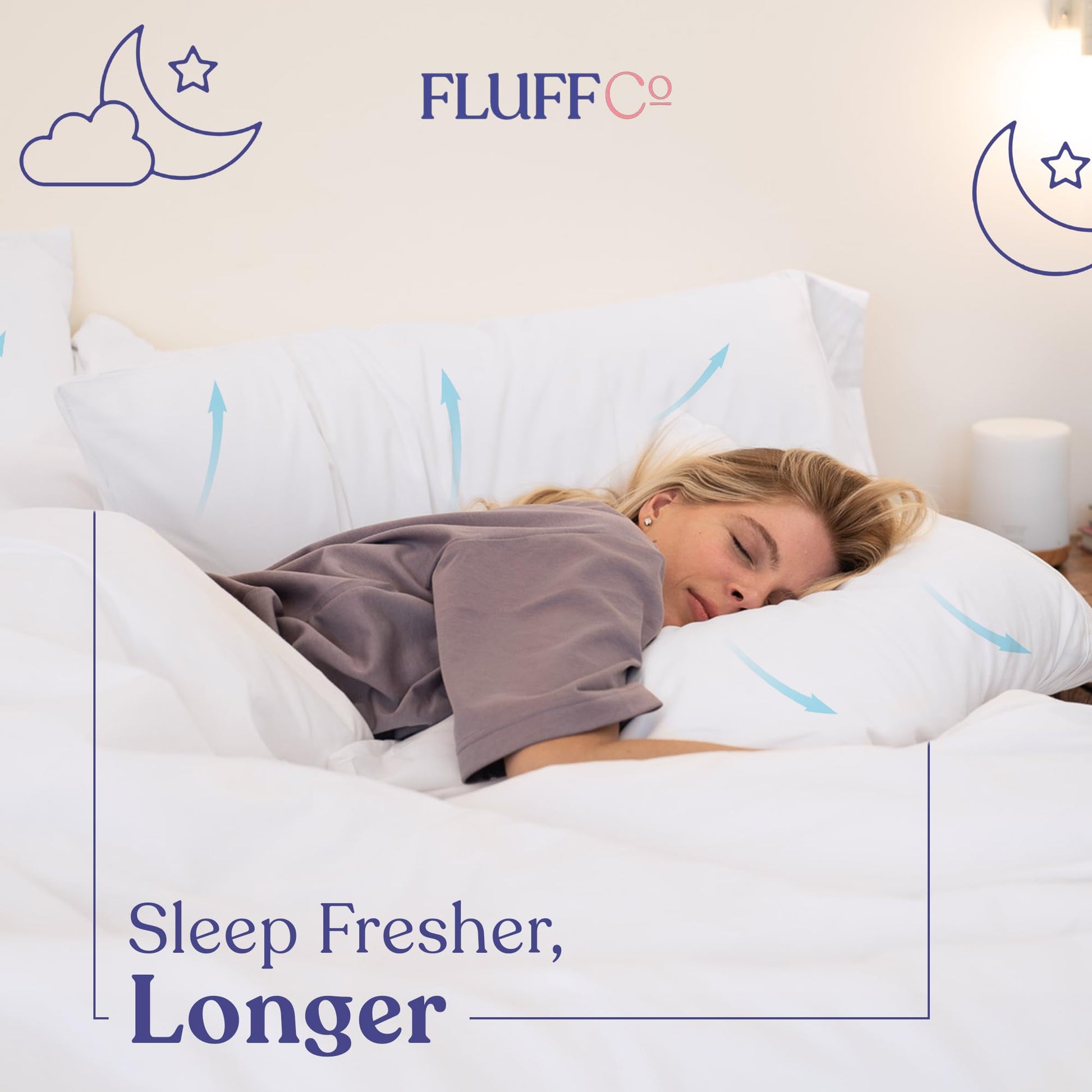 FluffCo Down Alternative Pillows Standard/Queen Size Set of 2 - Queen Bed Pillows for Sleeping - Made in USA - Cooling Surface and Machine Washable for Side, Back, and Stomach Sleepers - Medaid International