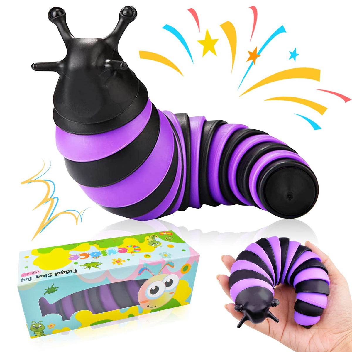 Cevioce Fidget Slug Toy, Sensory Slug Fidget Toy for Kids & Adults, 1Pc Cute 3D Articulated Stim Toy - Can Be Spliced, Safe｜Exercise Wrist Strength & Stress Relief, Great Gift for ADHD Autism