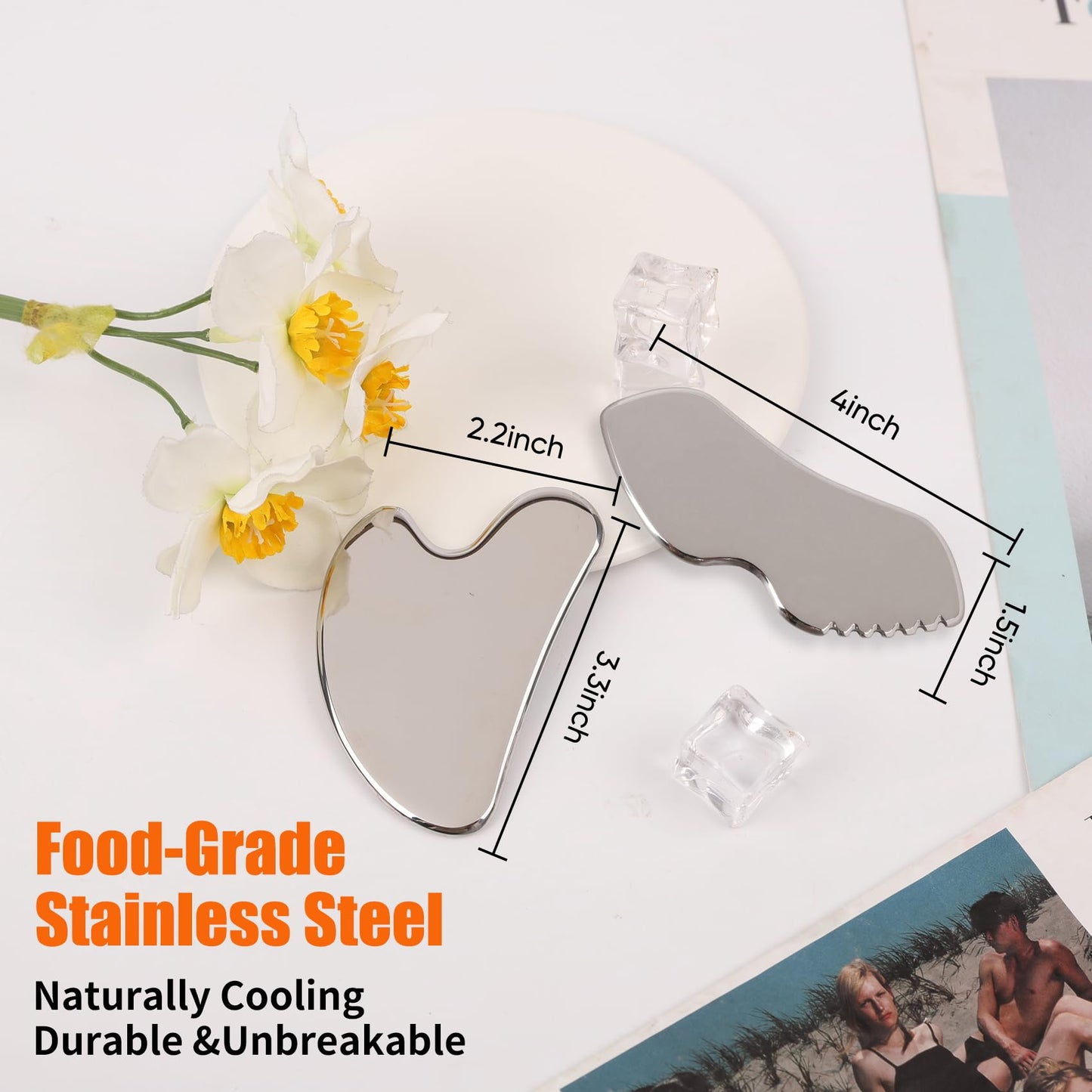 InfiniteRelax 2Pcs Stainless Steel Gua Sha Facial Tools Set, Metal Face Comb Detail Skin Care Tools, Body and Face Gua Sha Sculpting for Tighten Skin Lymphatic Drainage - Medaid International