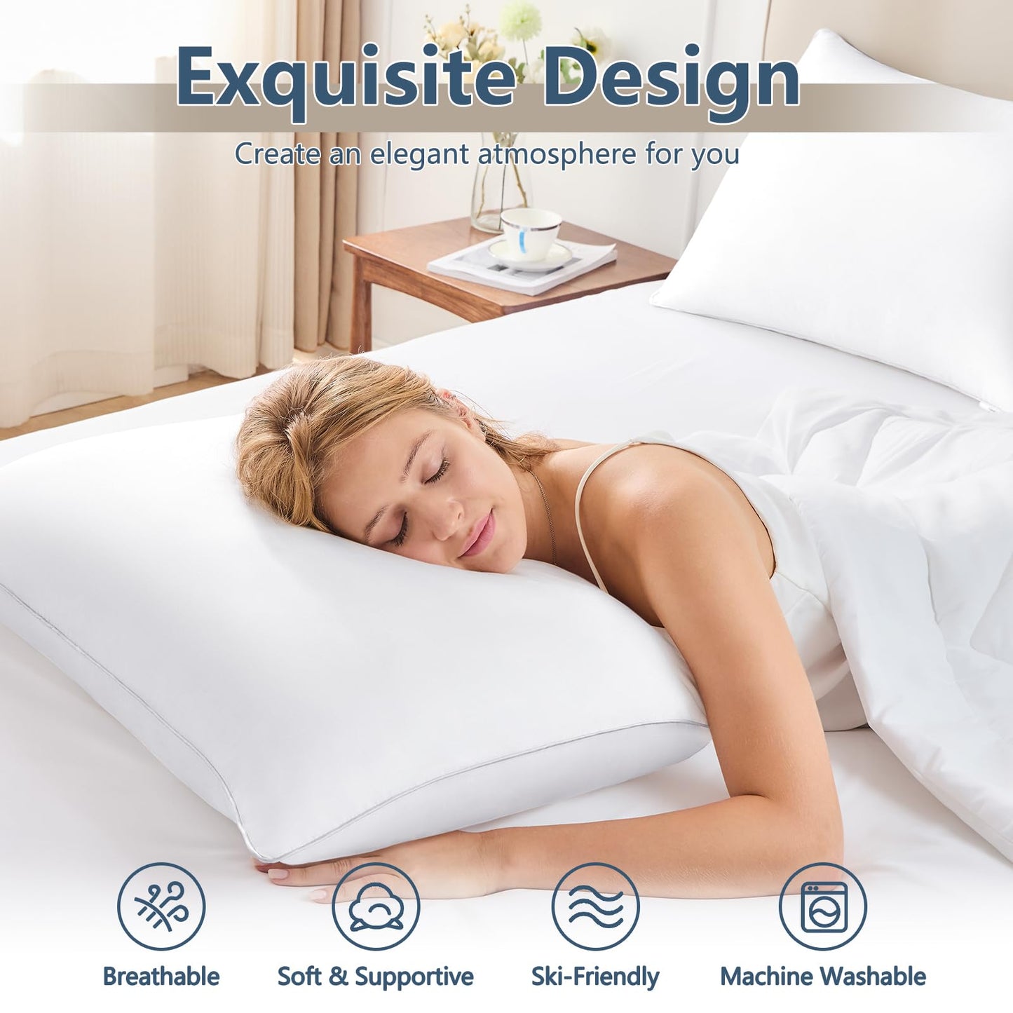 CozyLux Pillows Queen Size Set of 2, Hotel Quality Bed Pillows for Sleeping 2 Pack, Cooling Pillows for Side Back and Stomach Sleepers, Down Alternative Luxury Soft Supportive Fluffy Pillows (18x28) - Medaid International