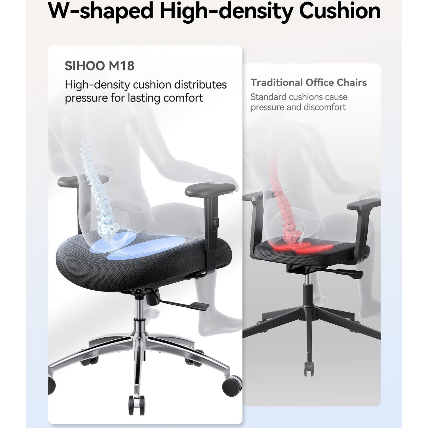 SIHOO M18 Ergonomic Office Chair for Big and Tall People Adjustable Headrest with 2D Armrest Lumbar Support and PU Wheels Swivel Tilt Function Black - Medaid International