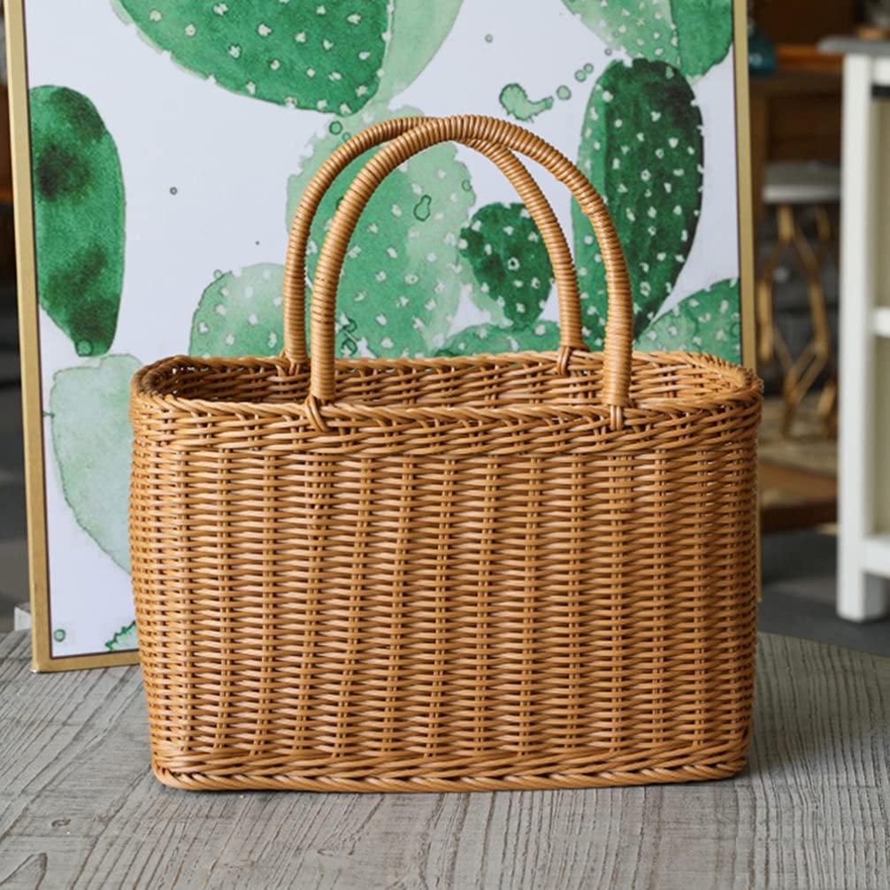 TERRIFI African Market Basket Large Oval Plastic Basket with Handle Grocery Bag Shopping Bag