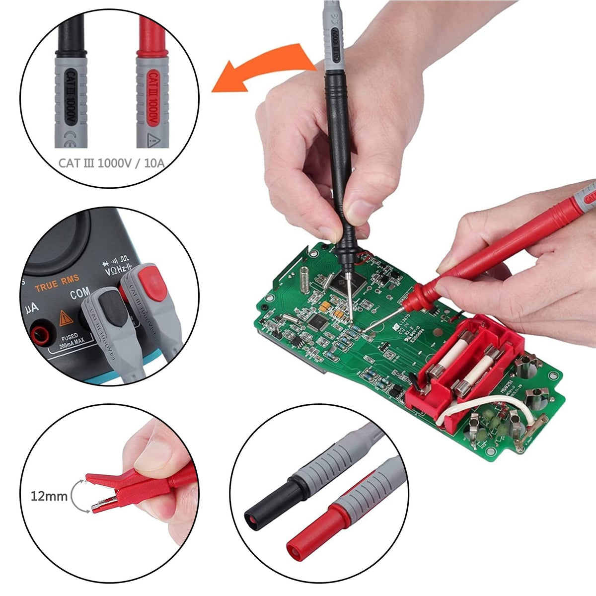 TERRIFI 10A 1000V Multimeter Test Leads Kit Alligator Clips Probe Multi Meter Electric Tester leads Test Multitester Test Lead Kit Set Electric Tester Leads Probe Wire Pen Cable