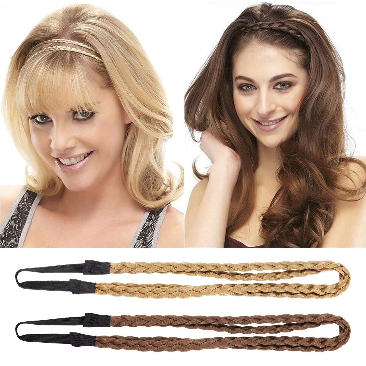 TERRIFI 4 Pcs Hand-Woven Hair Bands, Double Braided Twisted Hairbands, Braids Elastic Stretch Hairpiece, Boho Bohemian Style Hair Accessory, Suitable for Woman Girls