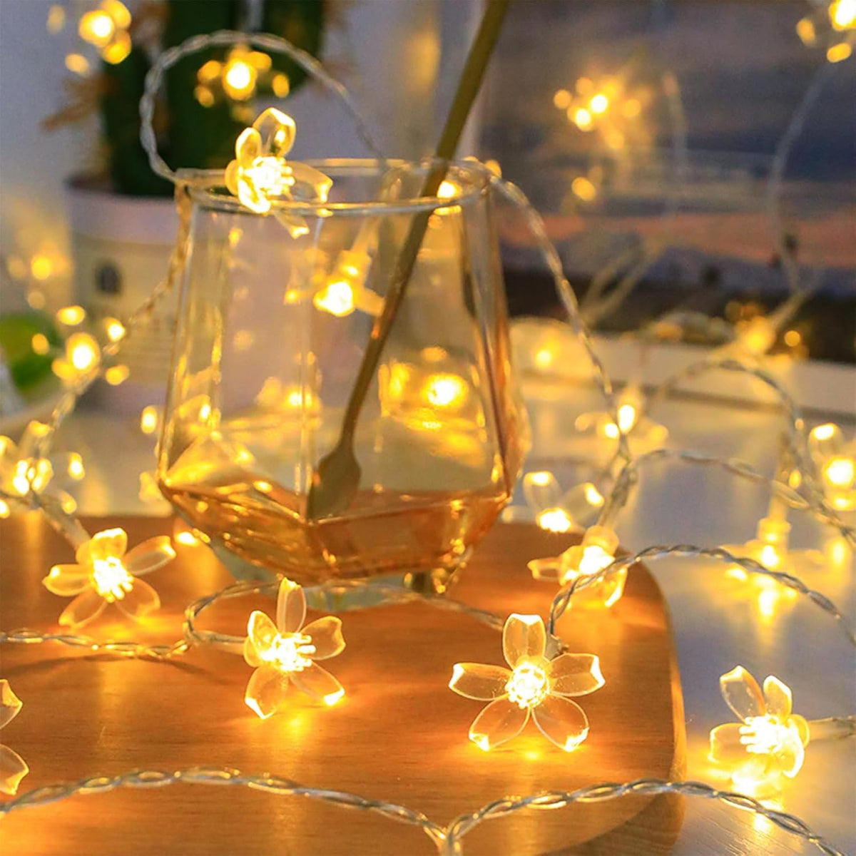 TERRIFI LED Flower String Lights for Home Decor, 3m 20 LED Warm White Fairy Lights with USB and Battery Dual Power, Decorative Cherry Blossom Lighting for Indoor Outdoor Living Room Bedroom Garden