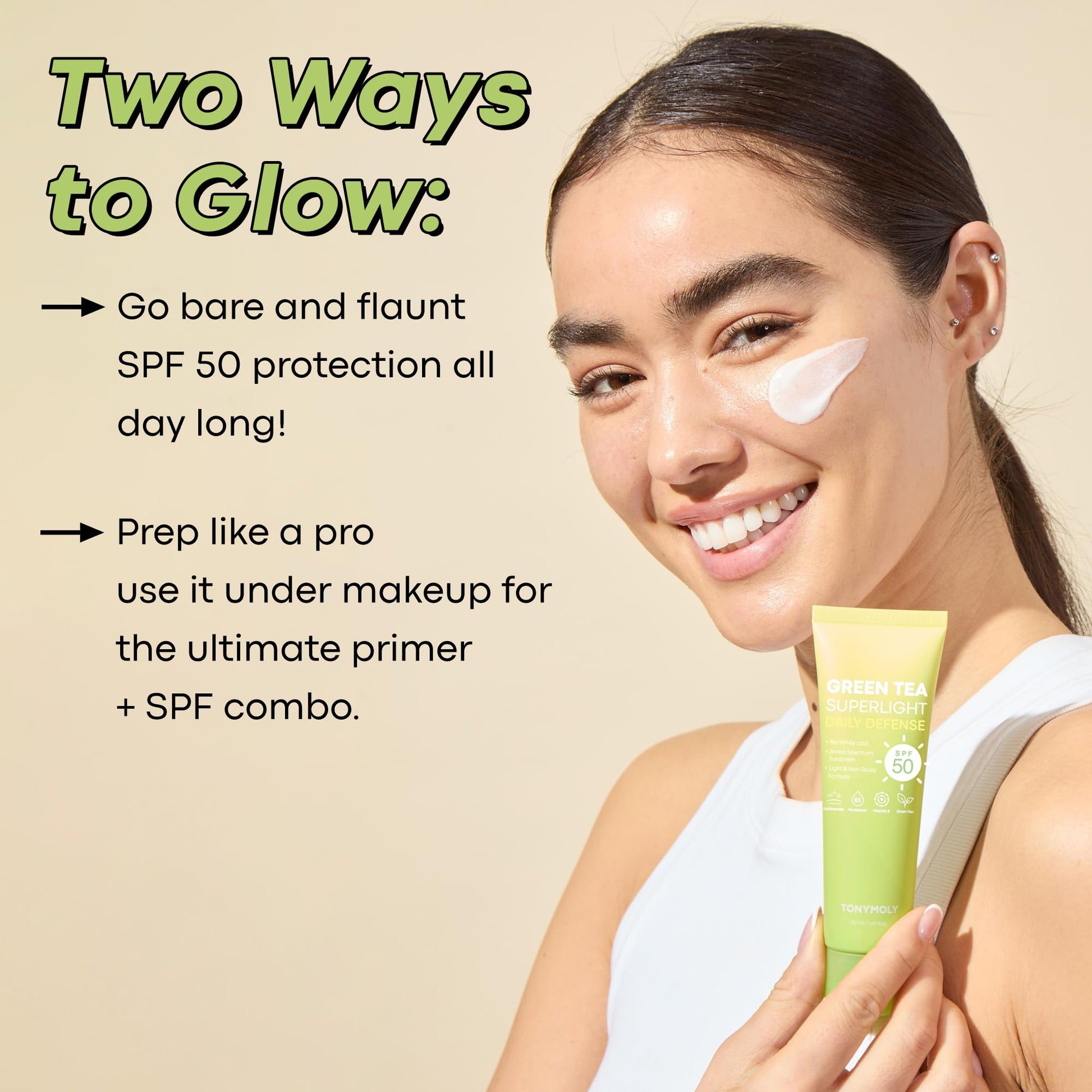 TONYMOLY Green Tea Korean Sunscreen SPF 50 – Non-Greasy Broad Spectrum Face Sunscreen with Niacinamide, Panthenol & Hyaluronic Acid, Travel Size 50ml - Medaid International