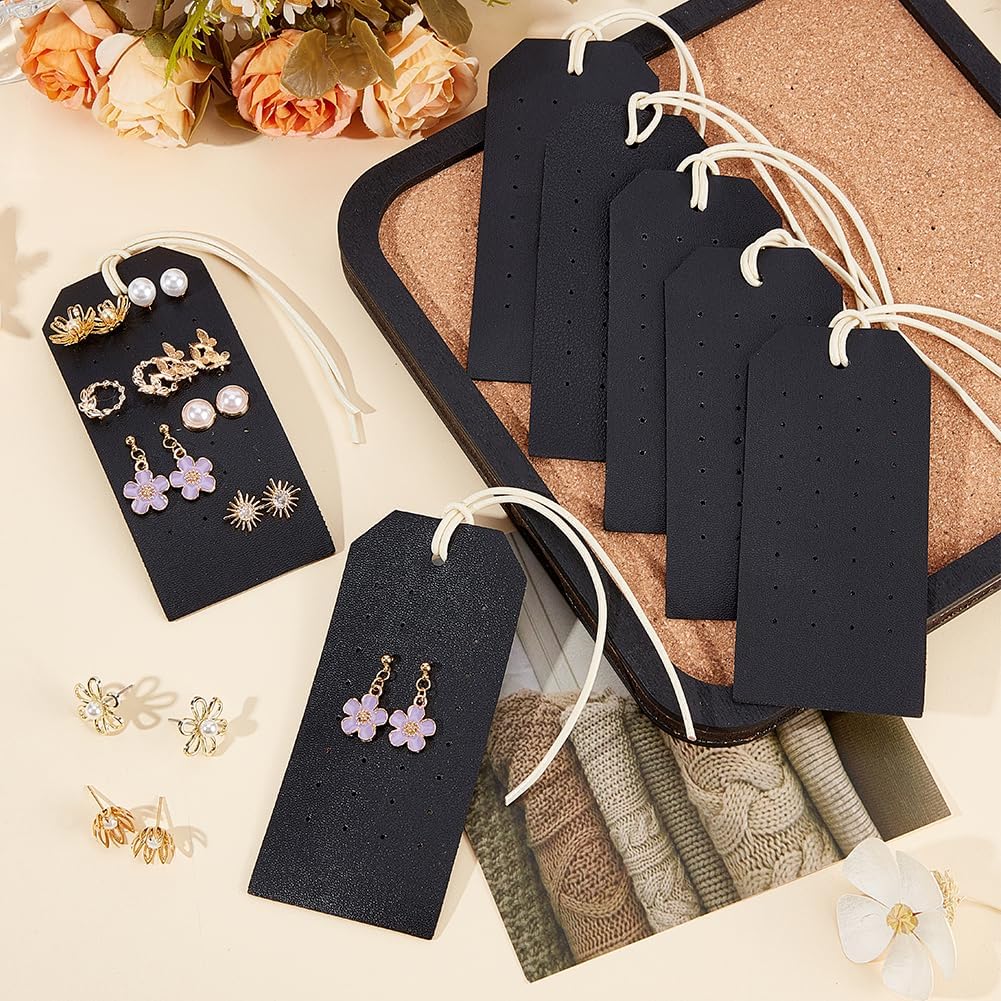 TERRIFI 7Pcs Portable Leather Earring Holders, Black Imitation Leather Earring Displays, 4.3x2 Inch Stud Holder, Hanging Jewelry Organizer for Earrings and Studs