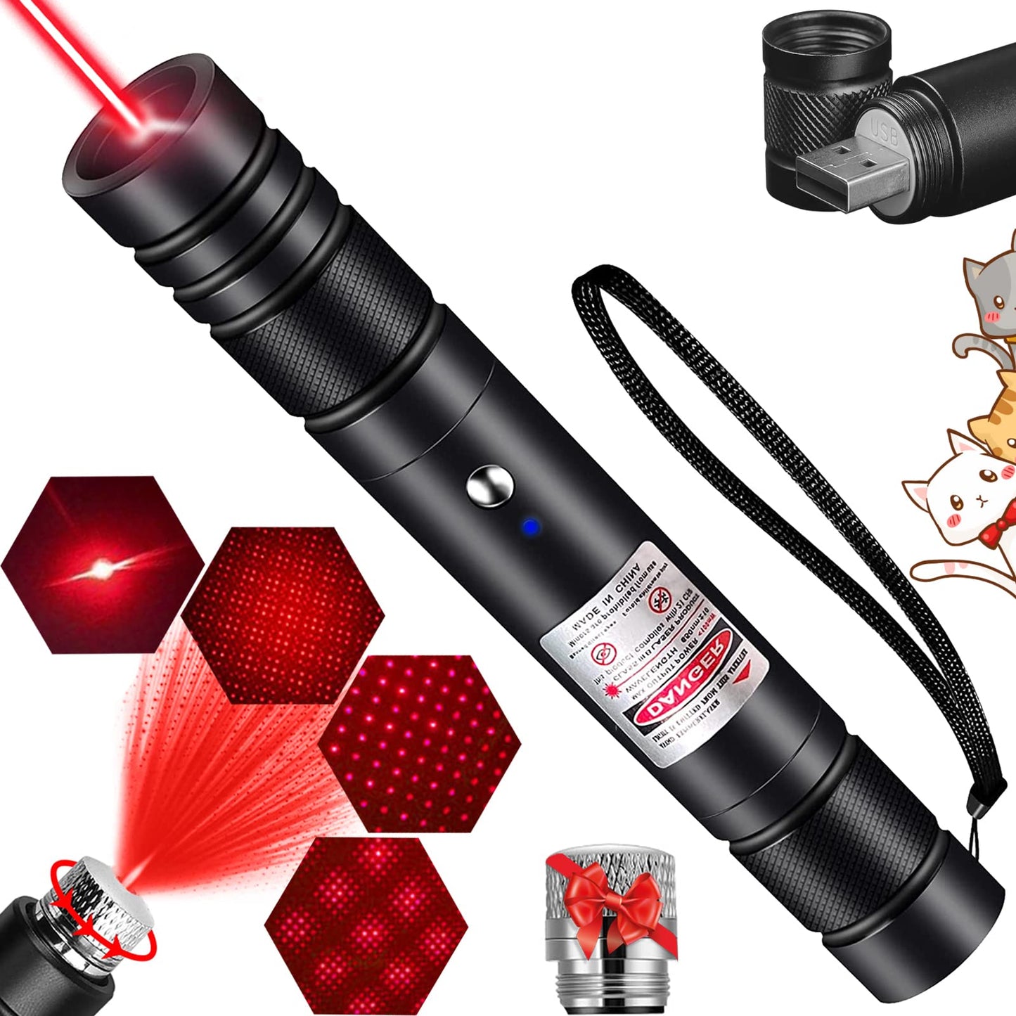 MEUSNO Red Laser Pointer Cat Toy, Red High Power Laser Pointer Long Range Strong Laser Light Pointer for Cats Dogs Toy Rechargeable Pointer Laser for Presentations Teaching Outdoor Cat Laser Toy - Medaid International
