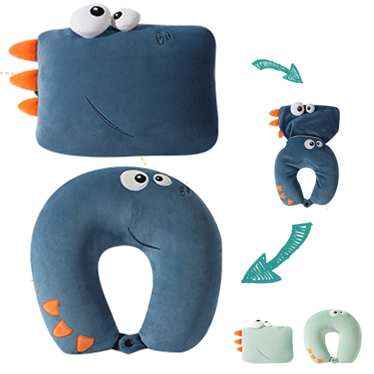 KASTWAVE Kids Travel Pillow - 2-in-1 Travel Pillow for Kids - Soft and Adorable Animals Reversible into a U-Shaped Neck Pillow for Airplane, Car, Train, or Bus
