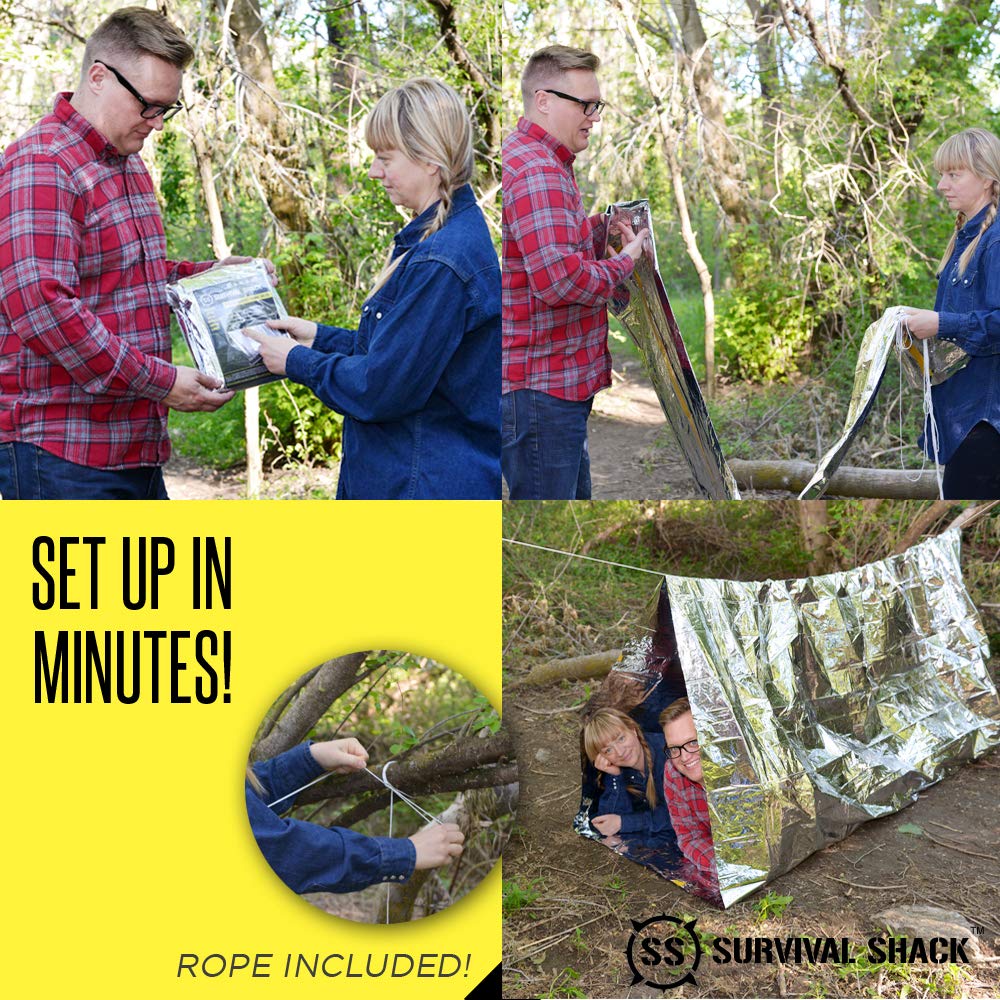 SharpSurvival Shack Emergency Survival Shelter Tent - 2 Person Mylar Tube Tent - Lightweight 8' x 5' All Weather Waterproof Shelter Conserves Heat - Reflective Tents for Camping/Hiking and More