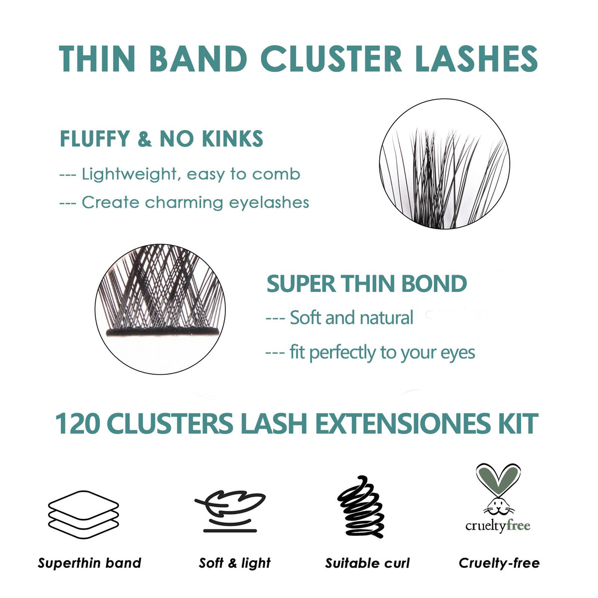 KASTWAVE Lash Extension Kit, Individual Lashes with Bond and Seal-120 Lash Clusters DIY False Eyelashes Natural Cluster Lashes with Eyelash Glue and Lash Tweezers C D Curl 10/12/14/15/16mm