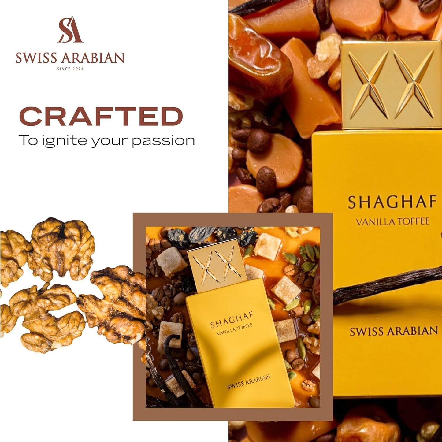 Swiss Arabian Shaghaf Vanilla Toffee - Arabian Perfume for Men and Women - Unisex Eau de Parfum - Dubai Long Lasting Perfume - Travel Size - 2.5 oz - Medaid International