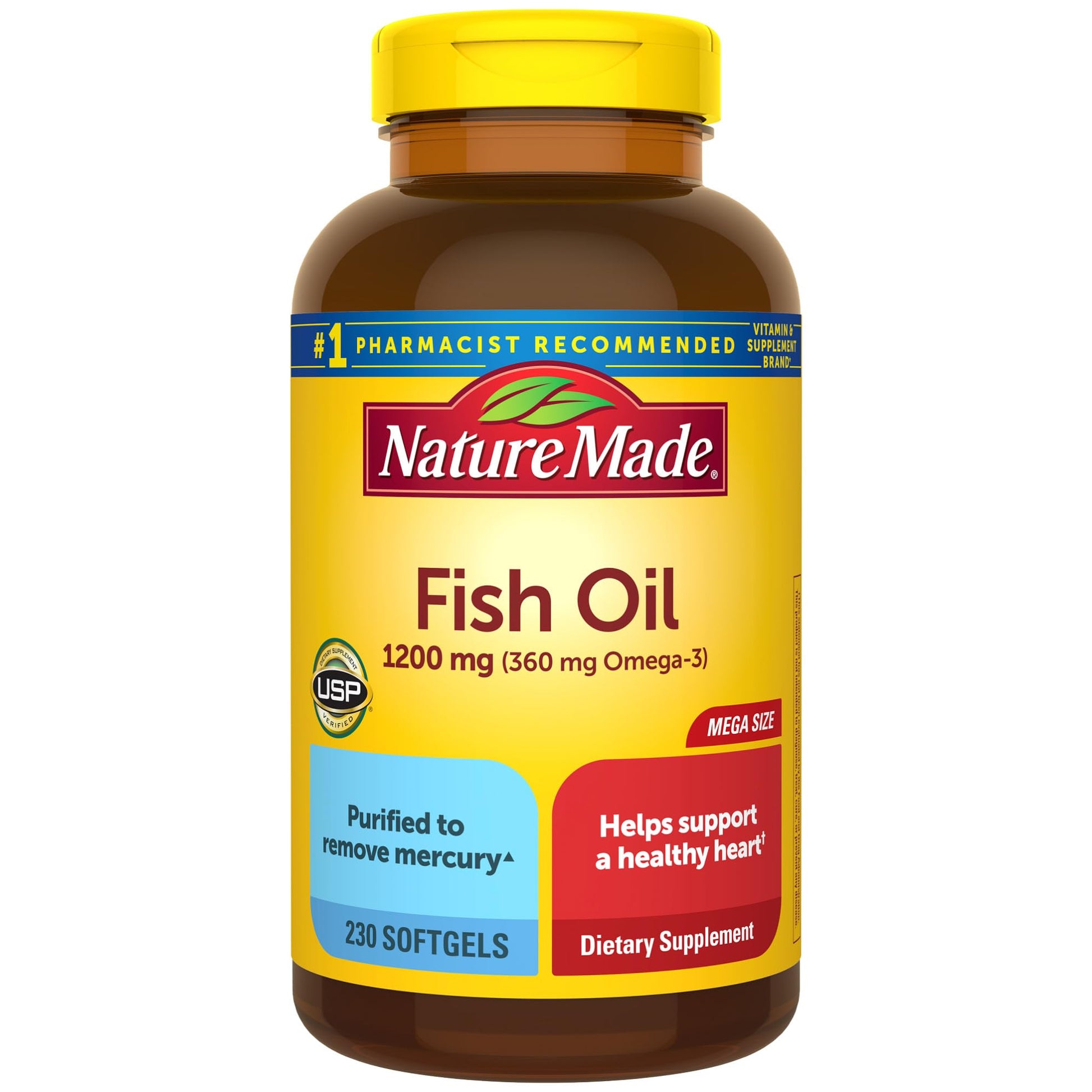 Nature Made Fish Oil Omega 3 Supplements, 1200 mg Softgels, Omega 3 Fish Oil for Healthy Heart Support, 230 Softgels, 115 Day Supply - Medaid International